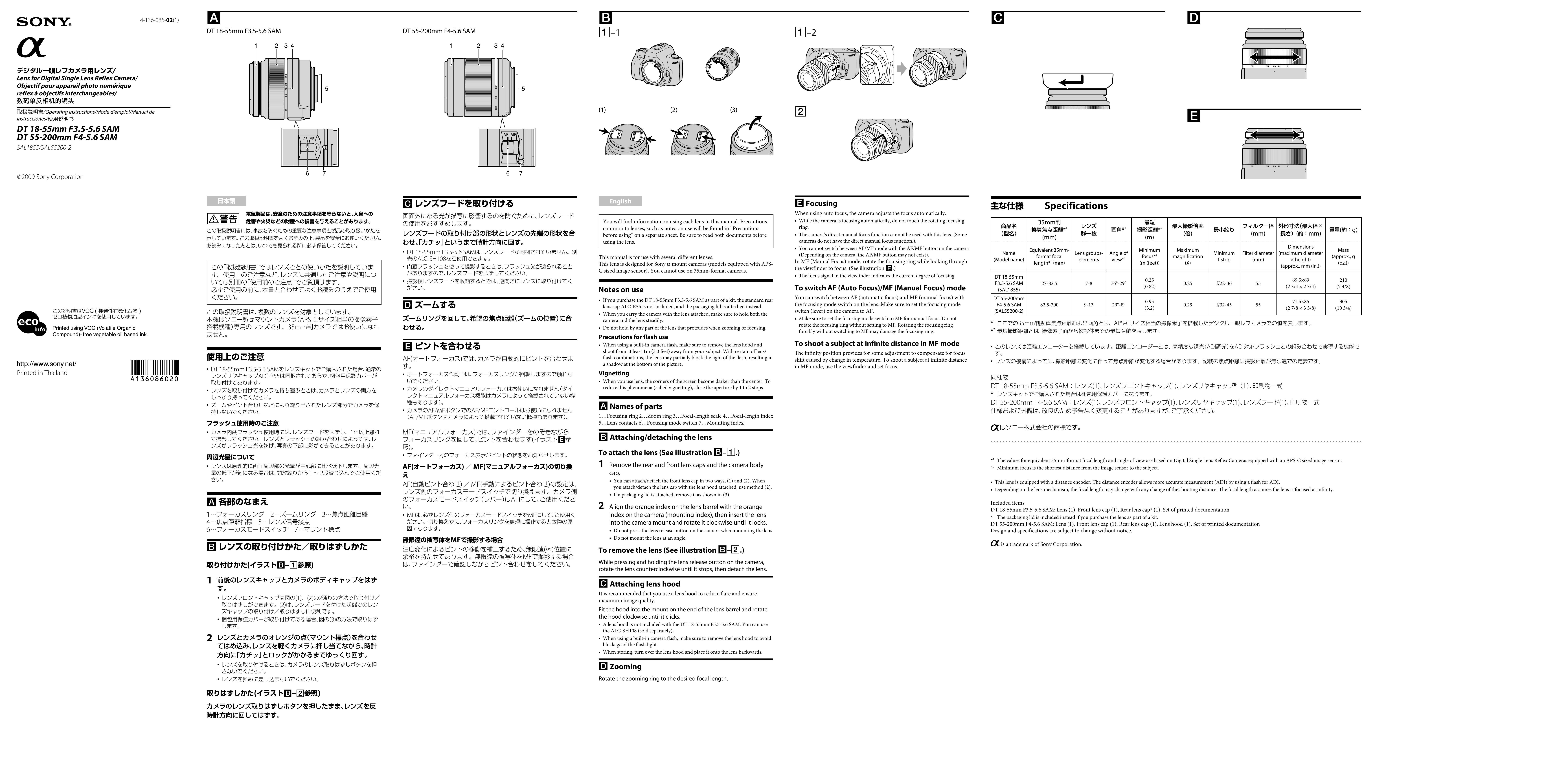 Sony Ericsson SAL1855 Camera Accessories User Manual