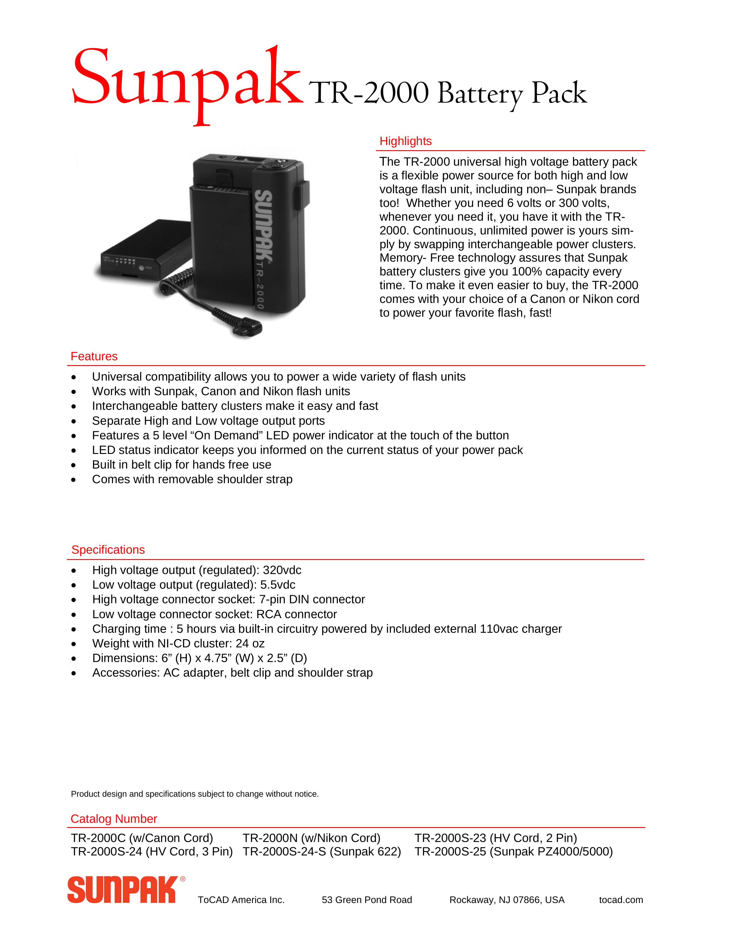 ToCAD TR-2000 Camera Accessories User Manual