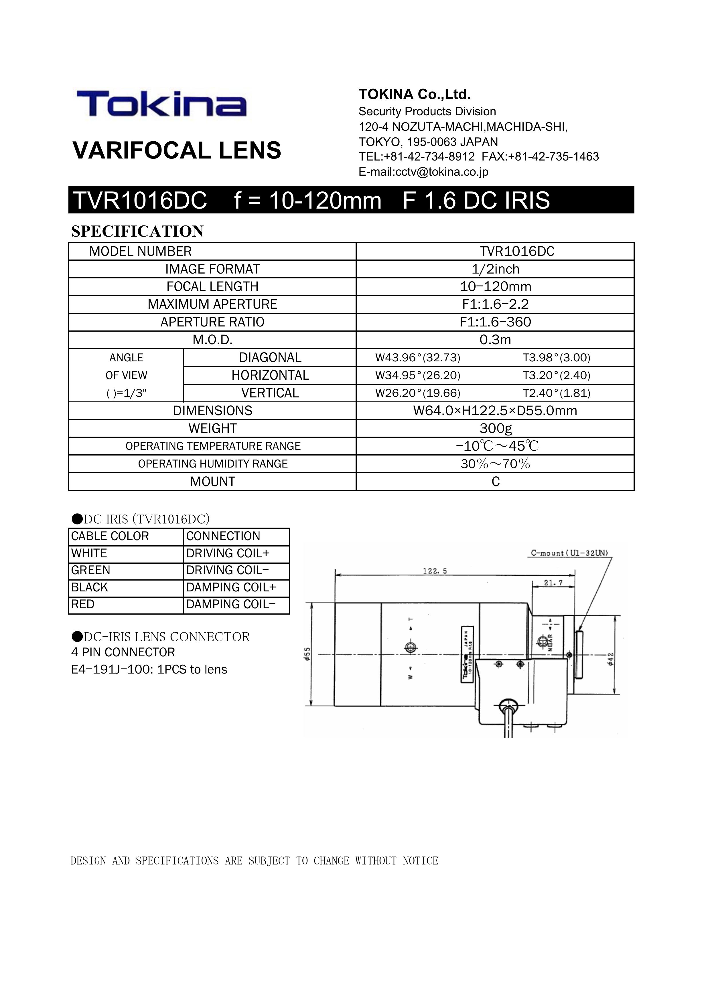 Tokina TVR1016DC Camera Accessories User Manual