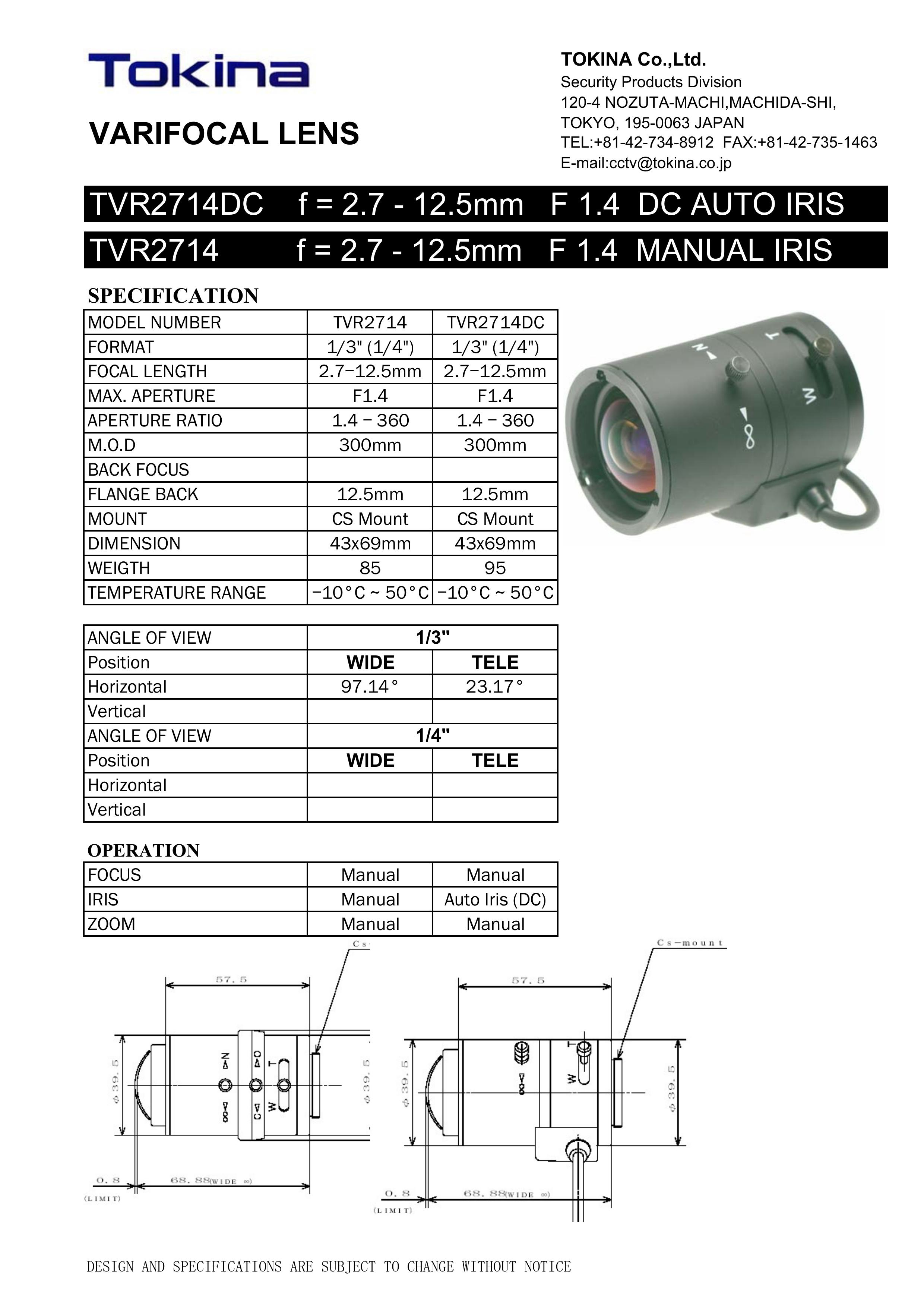 Tokina TVR2714 Camera Accessories User Manual
