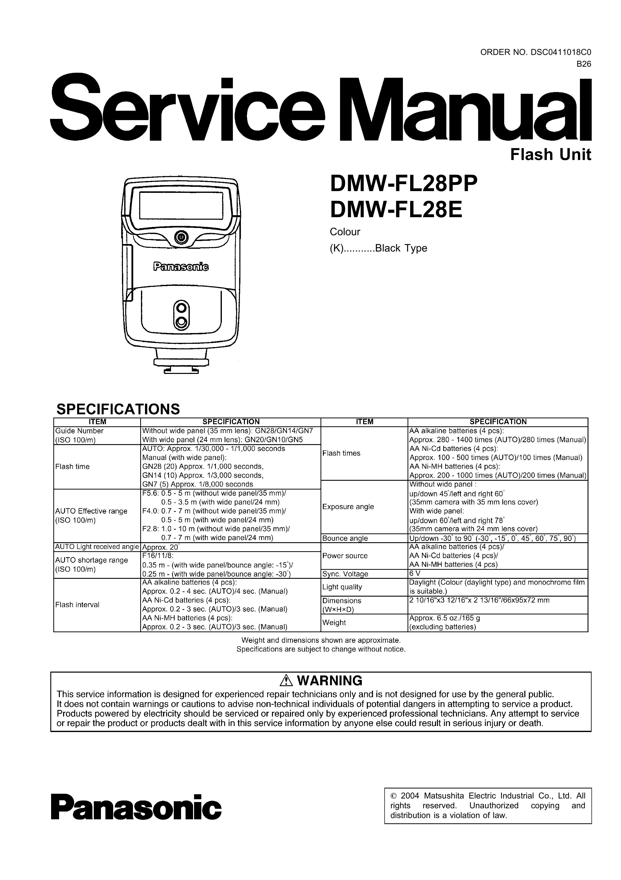Panasonic DMW-FL28PP Camera Flash User Manual
