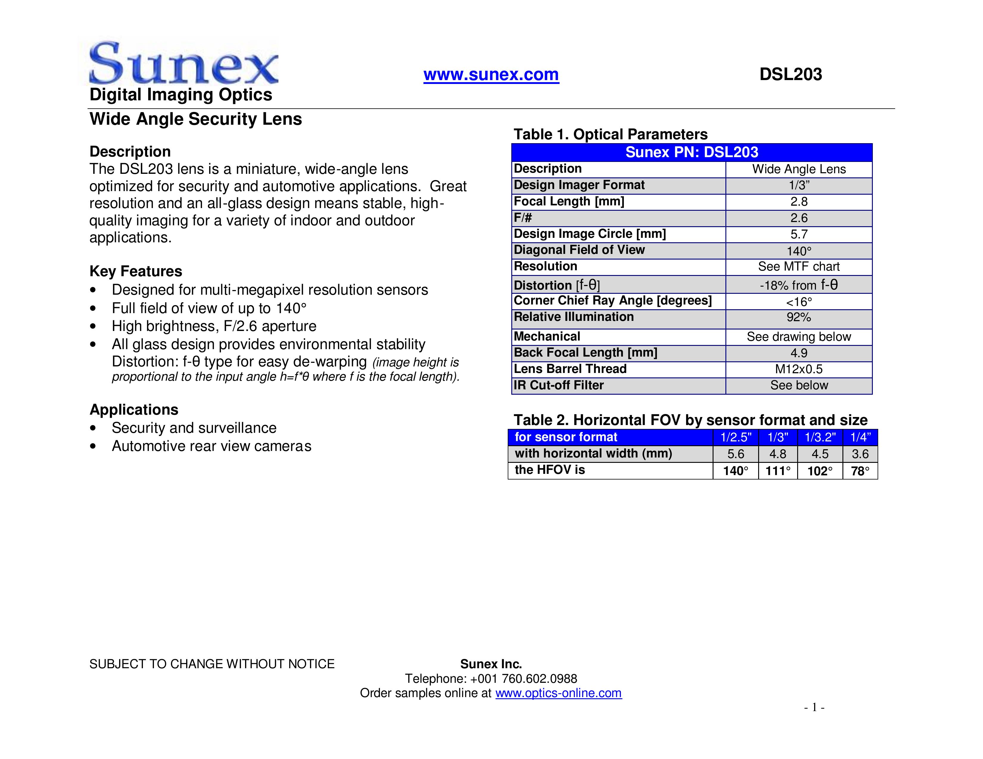 Axis Communications DSL203 Camera Lens User Manual