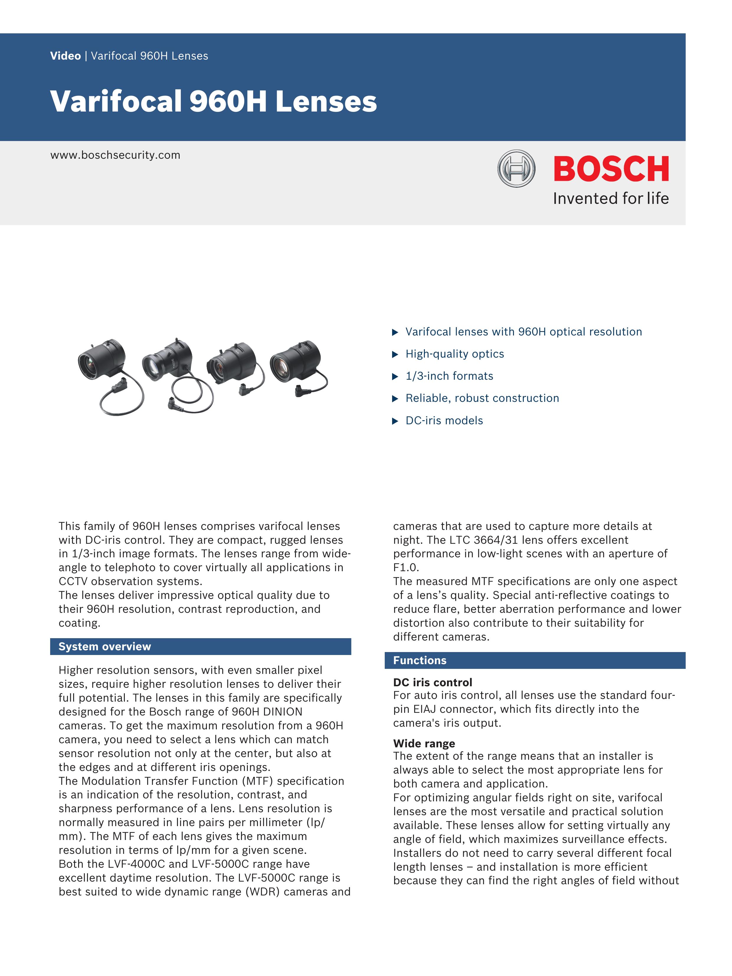 Bosch Appliances 960H Camera Lens User Manual