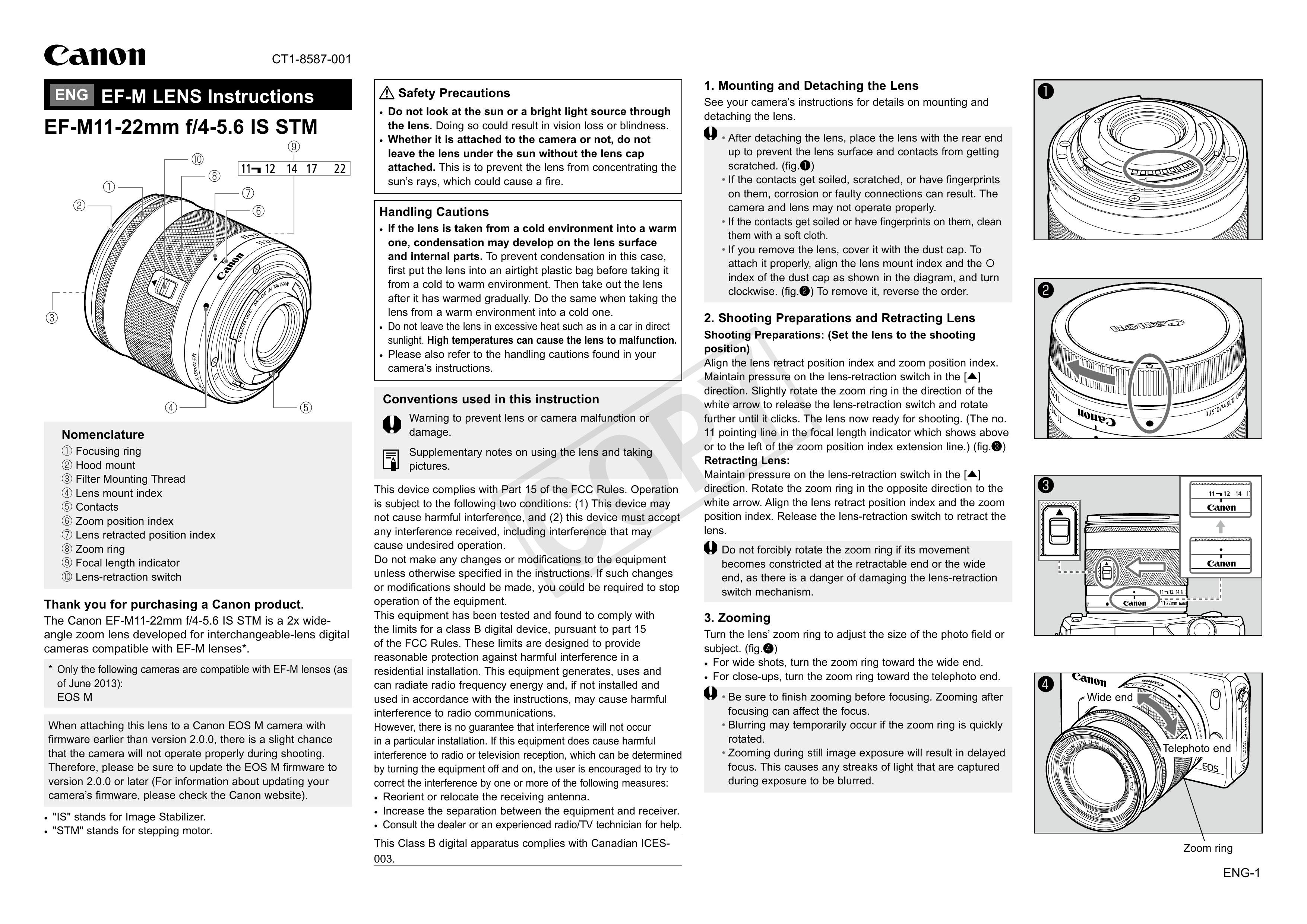 Canon 11-22 F4-5.6 IS STM Camera Lens User Manual