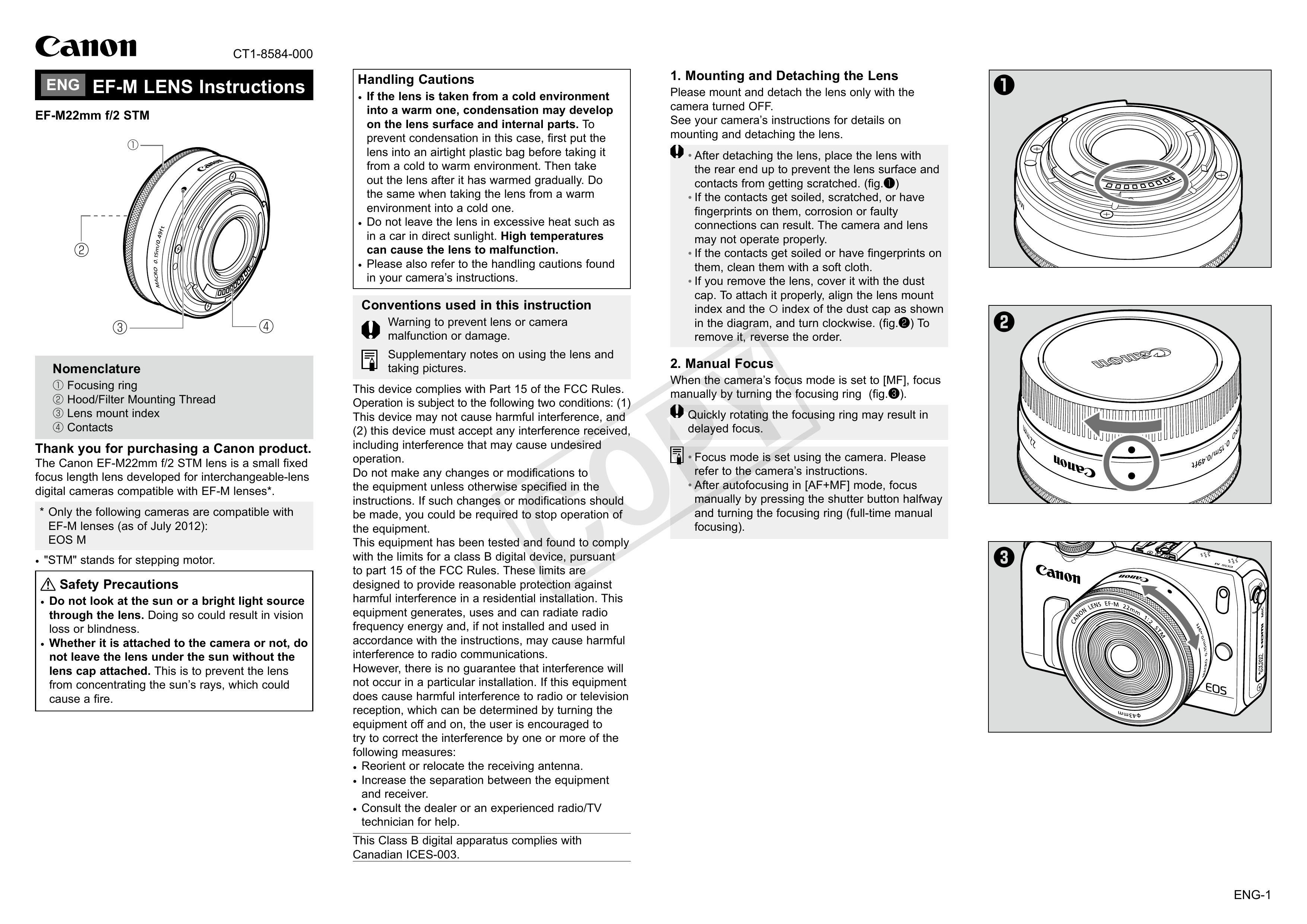 Canon 22mm F/2 Camera Lens User Manual