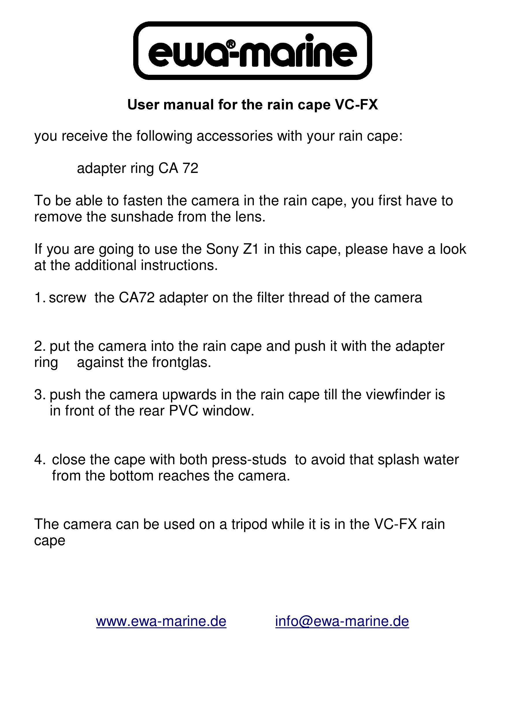 Ewa-Marine VC-FX Camera Lens User Manual