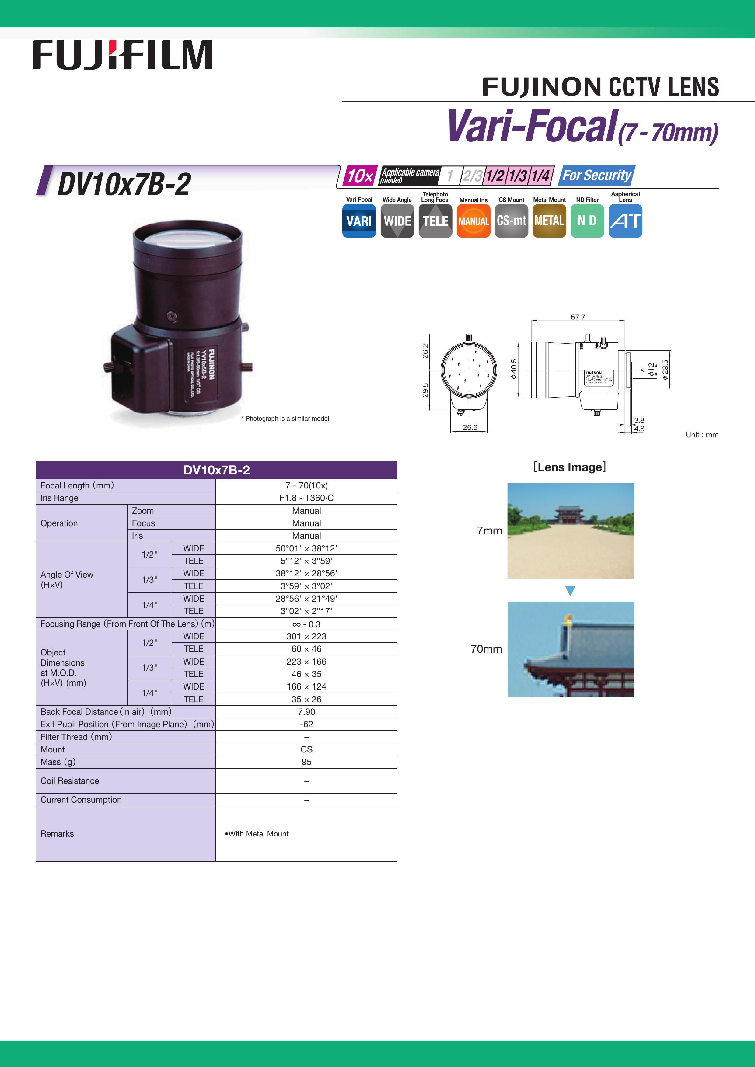 FujiFilm DV10X7B-2 Camera Lens User Manual
