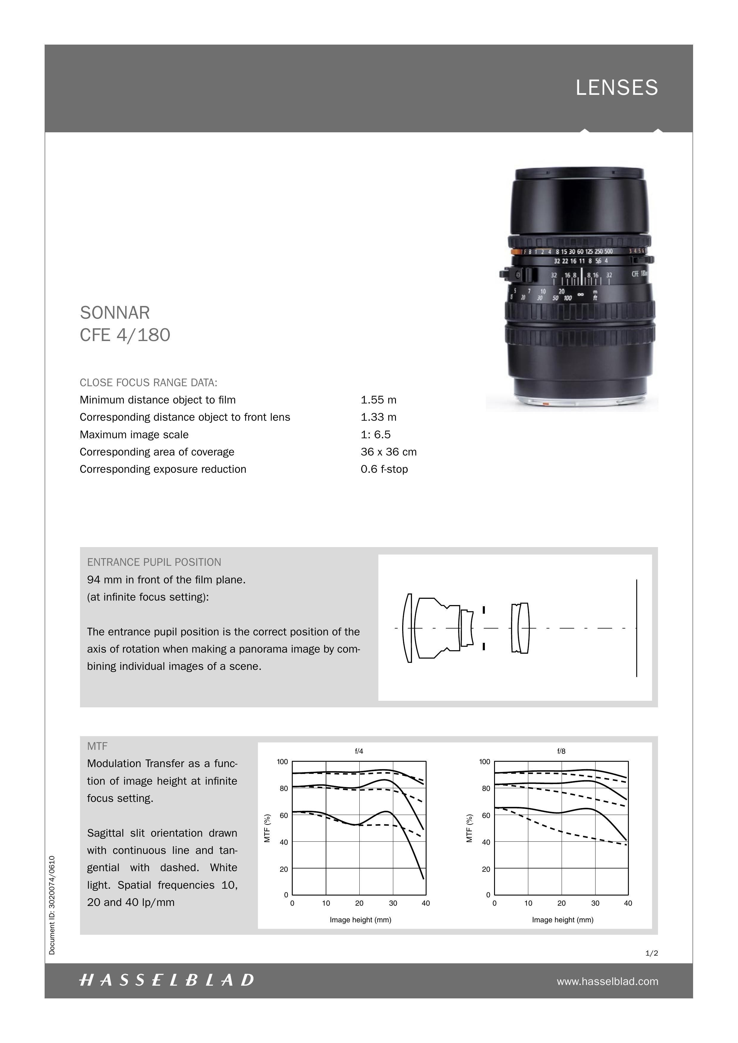 Hasselblad CFE 4/180 Camera Lens User Manual