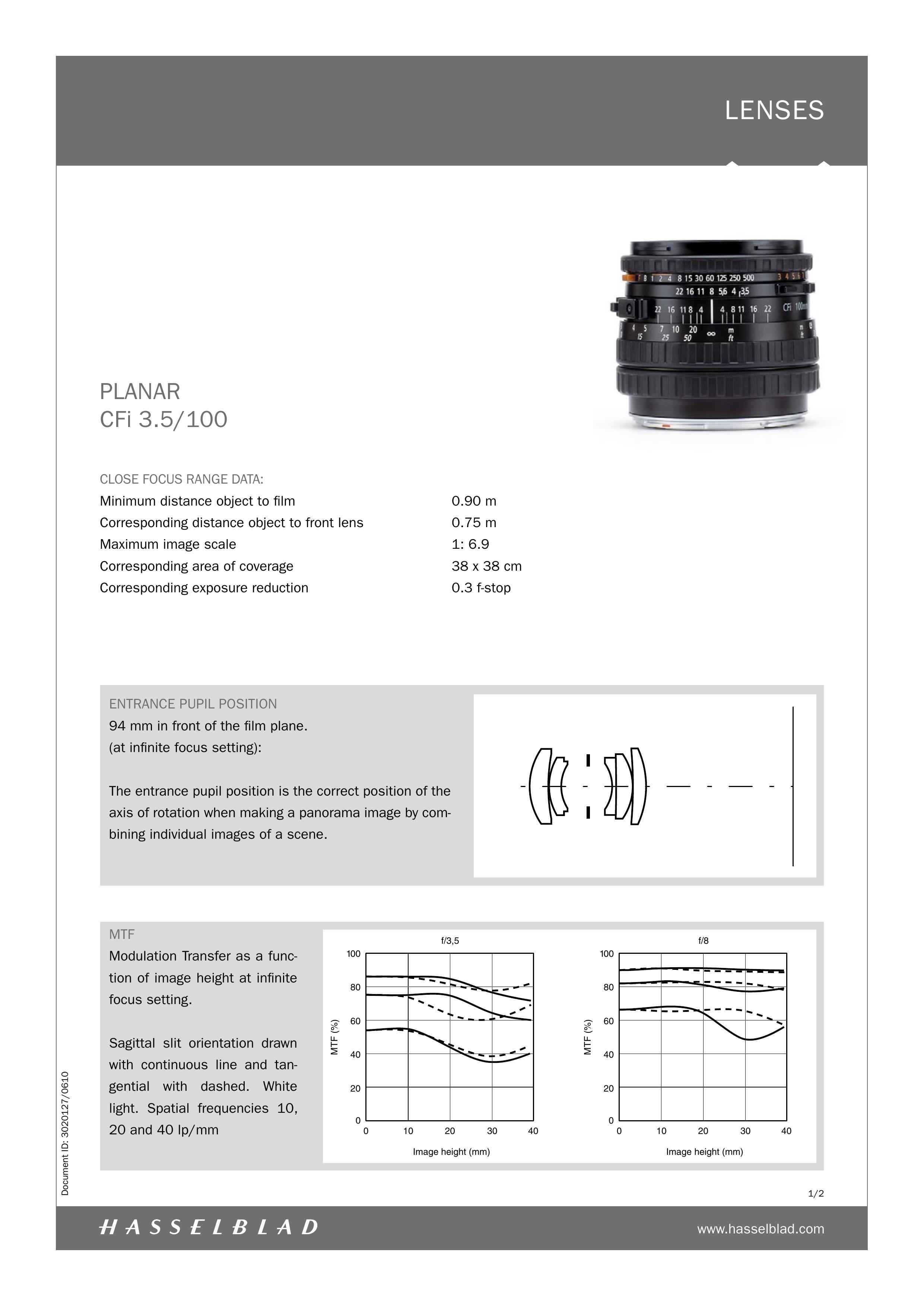 Hasselblad CFi 3.5/100 Camera Lens User Manual