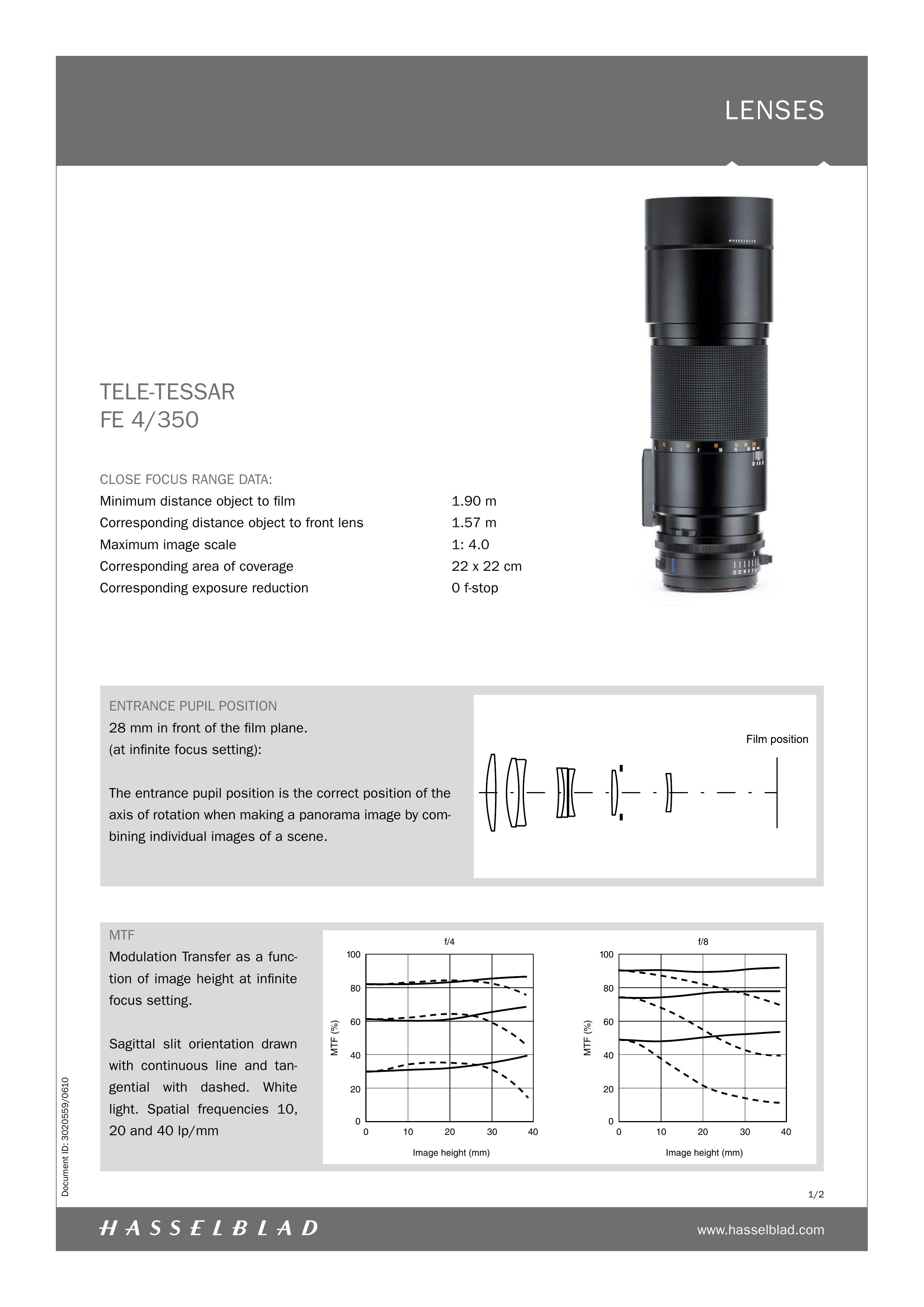 Hasselblad FE 4/350 Camera Lens User Manual