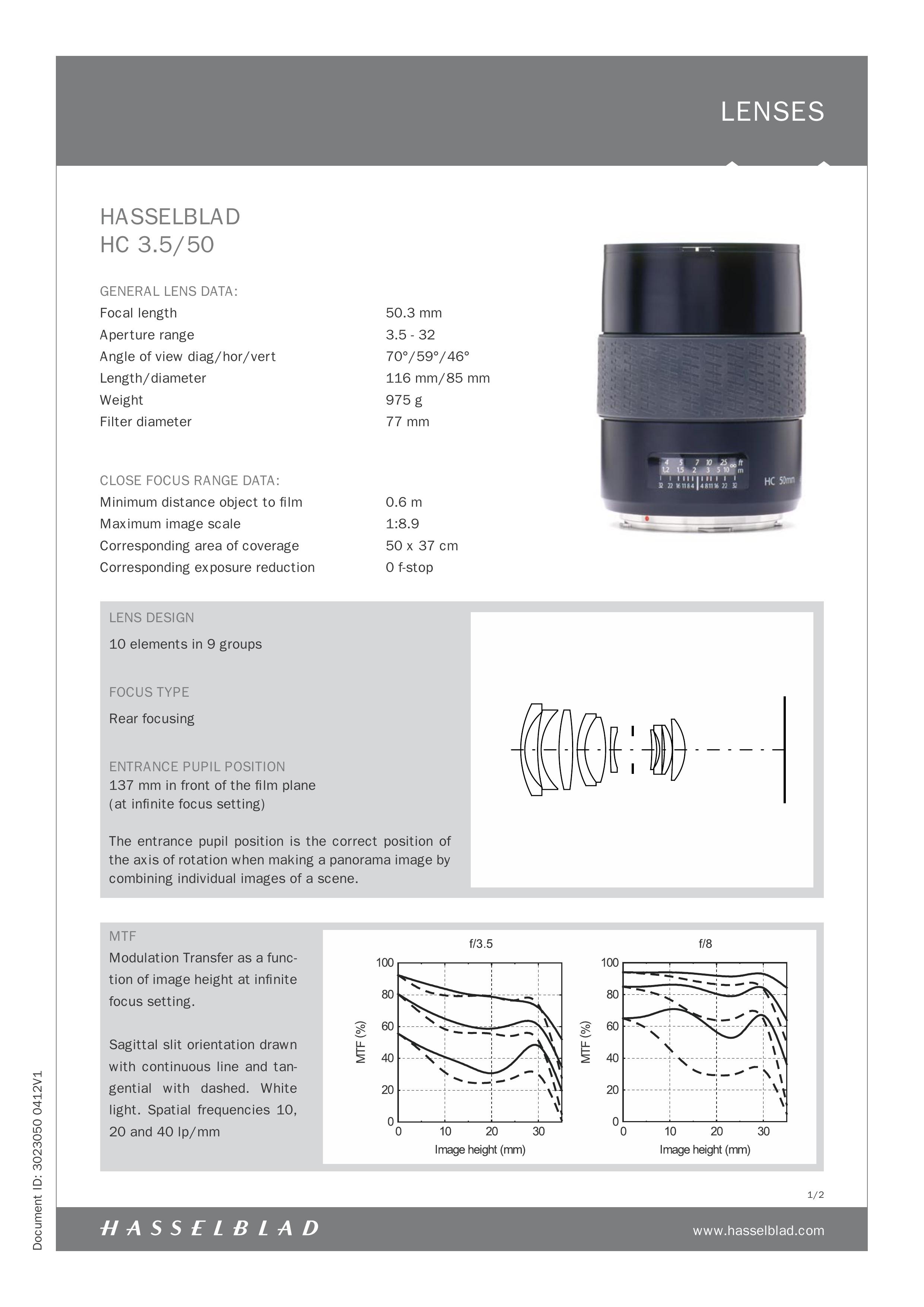 Hasselblad HC 3.5/50 Camera Lens User Manual