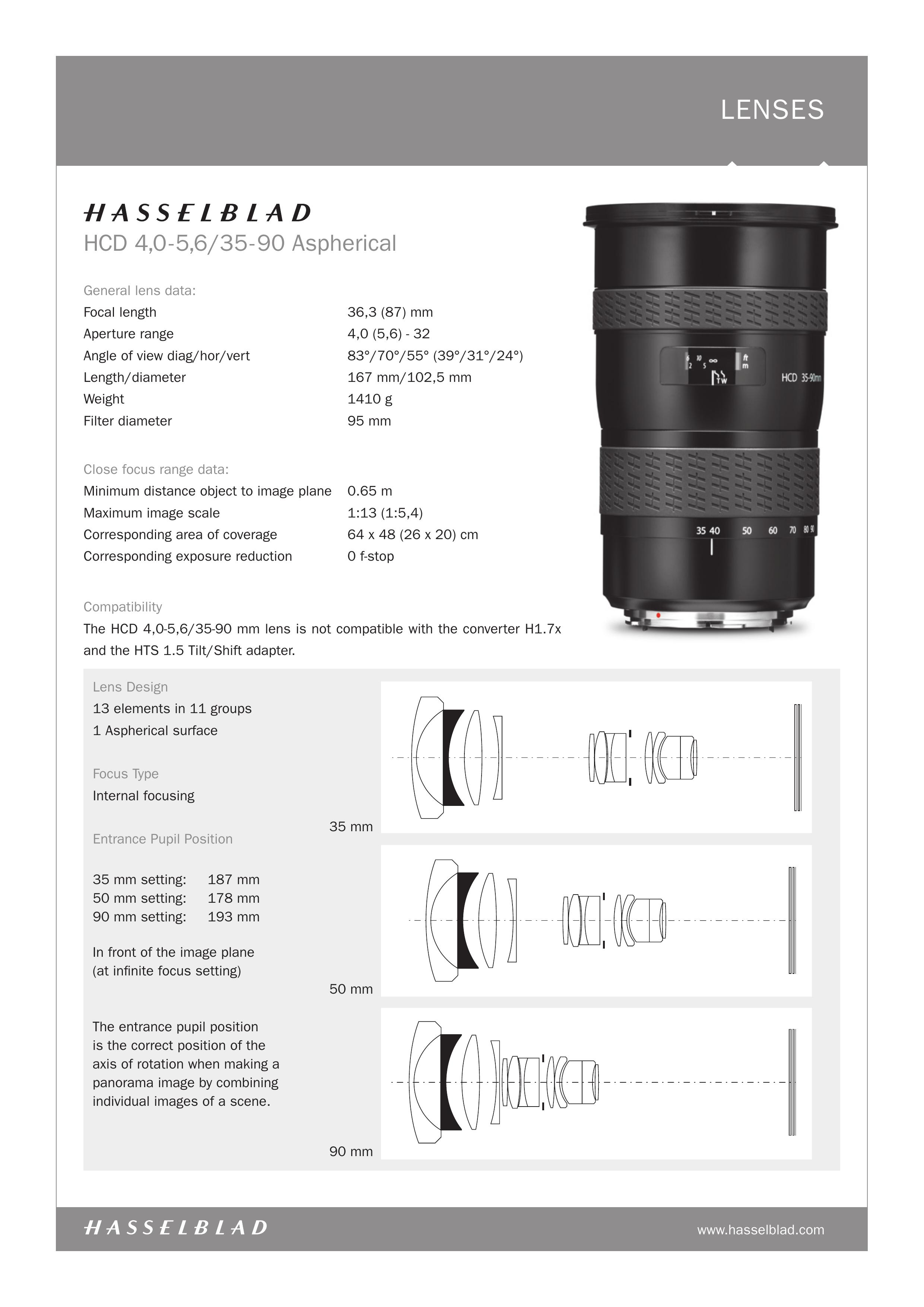 Hasselblad HCD 4 Camera Lens User Manual