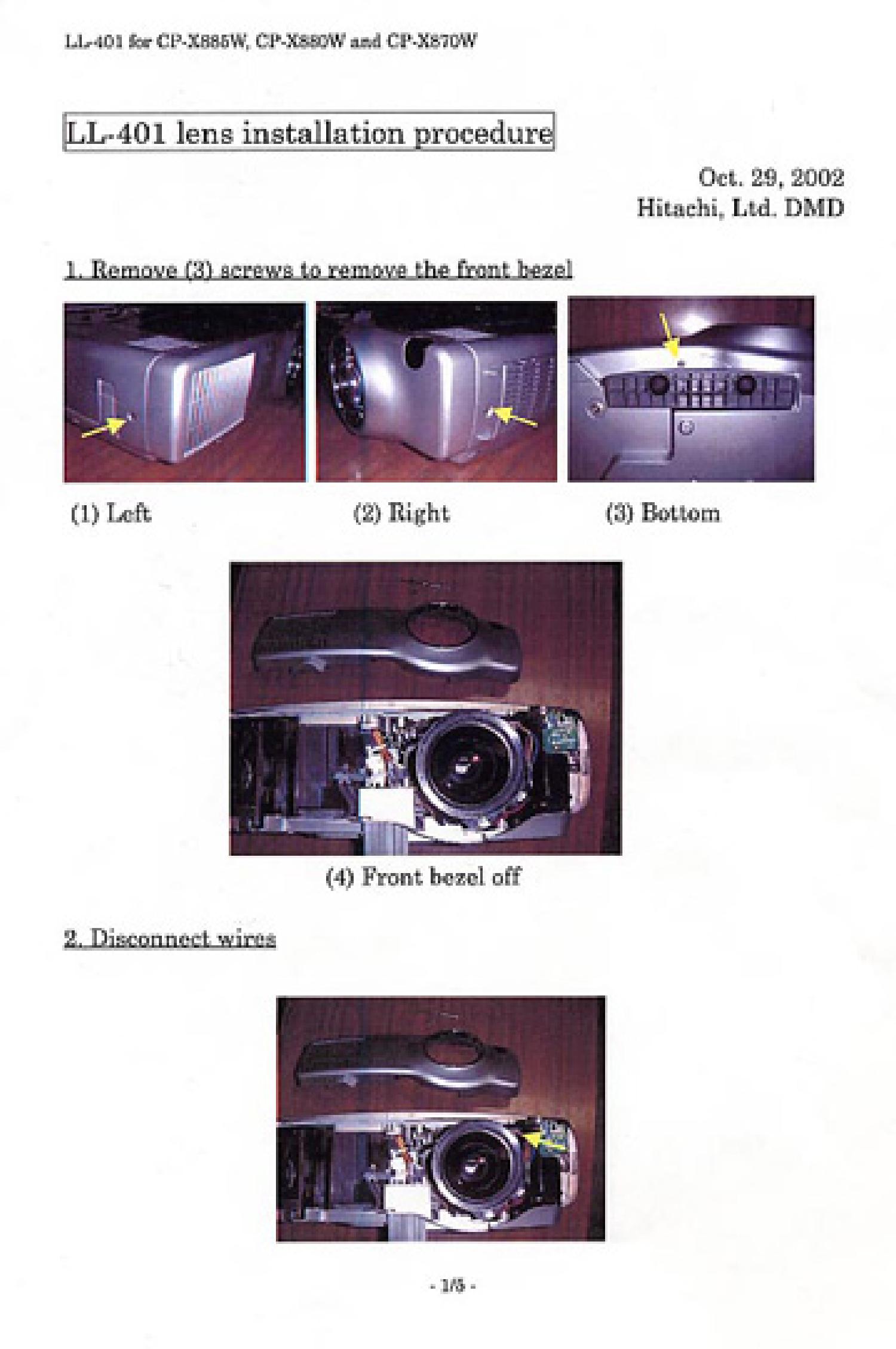 Hitachi LL-401 Camera Lens User Manual