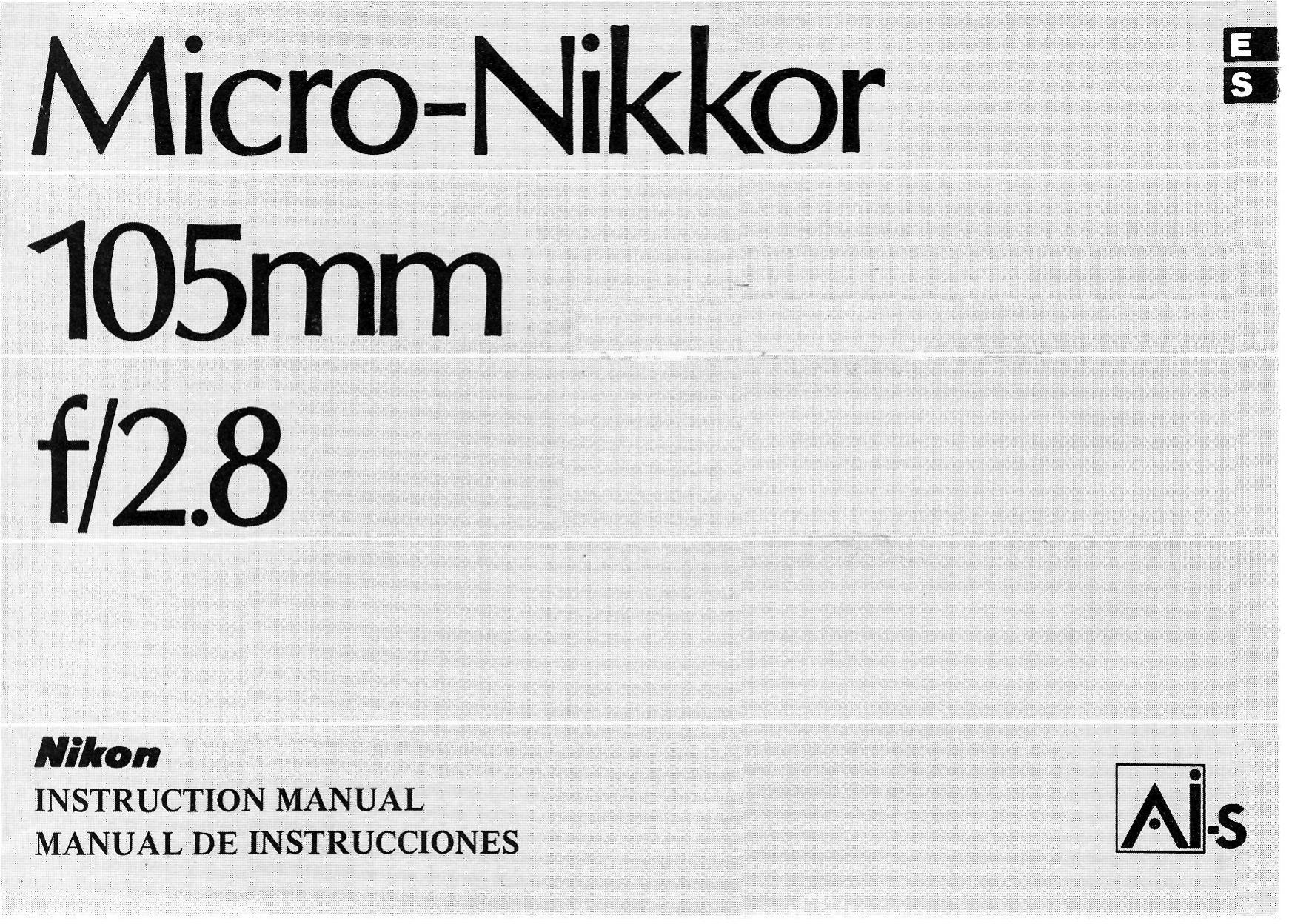 Nikon 105mm F/2.8 Camera Lens User Manual