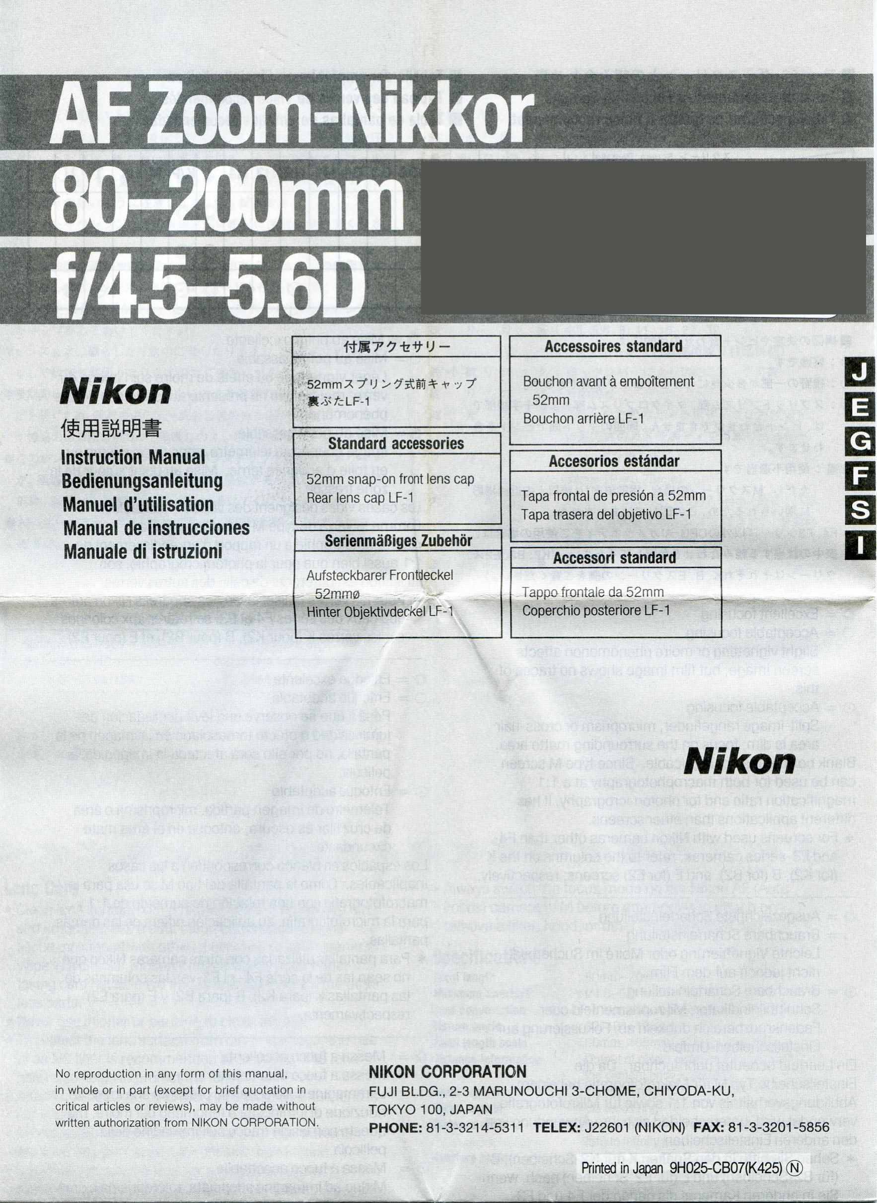 Nikon 1928 Camera Lens User Manual