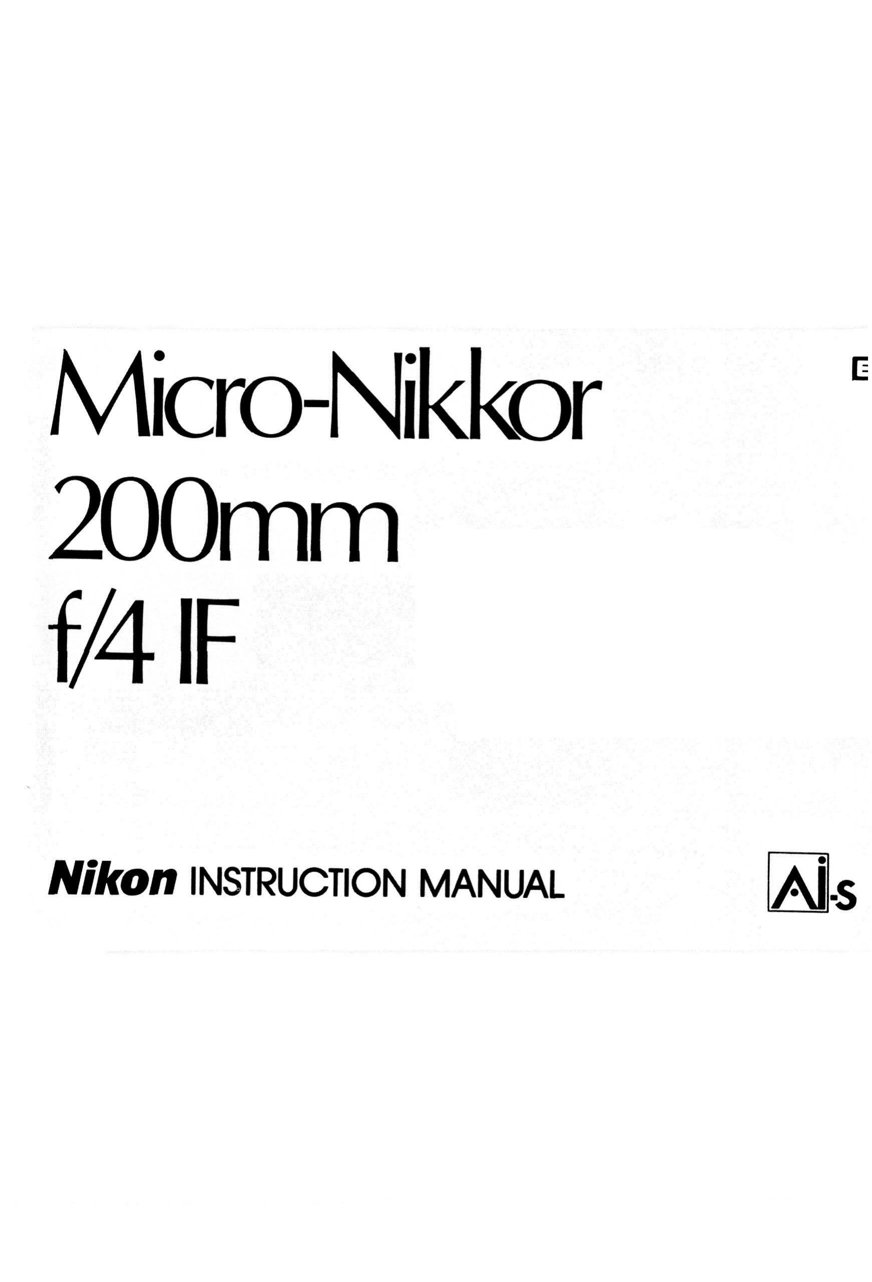 Nikon 200mm F/4 Camera Lens User Manual