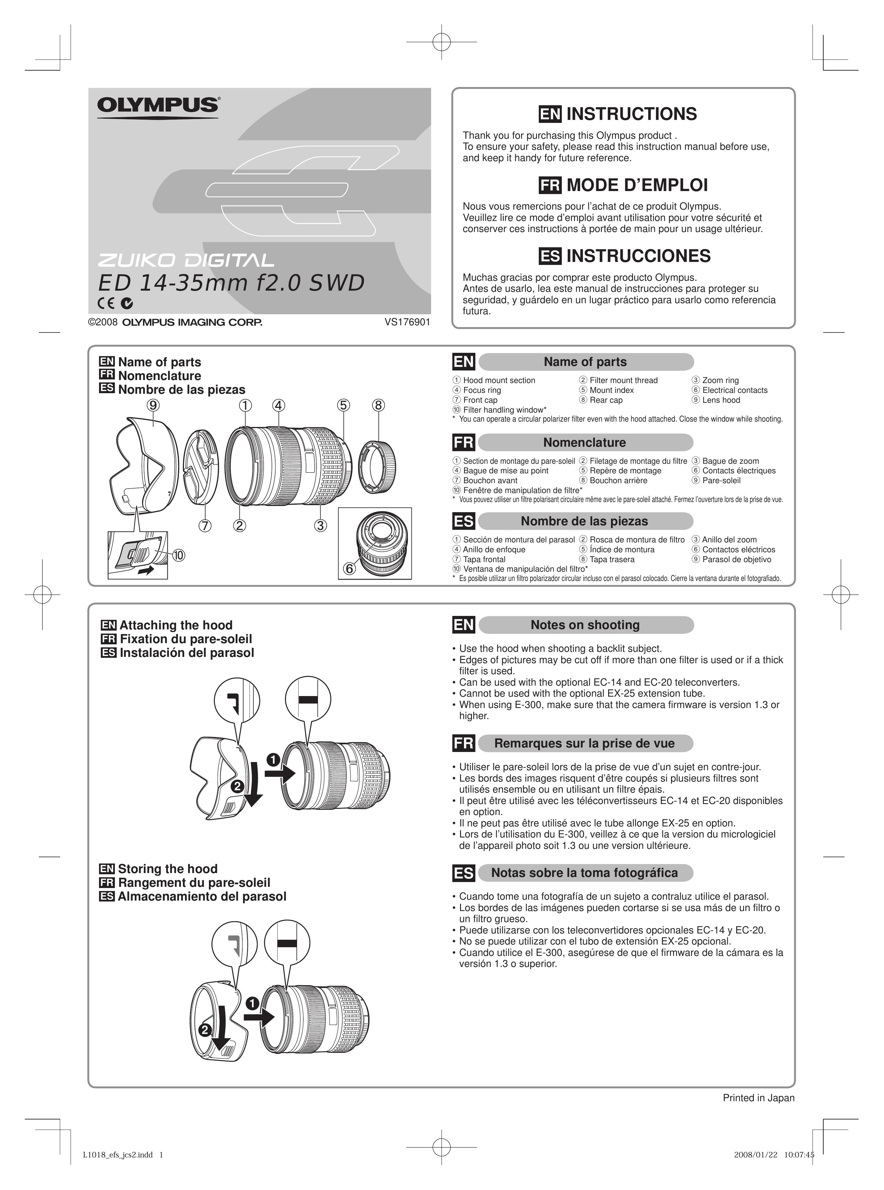 Olympus 261011 Camera Lens User Manual