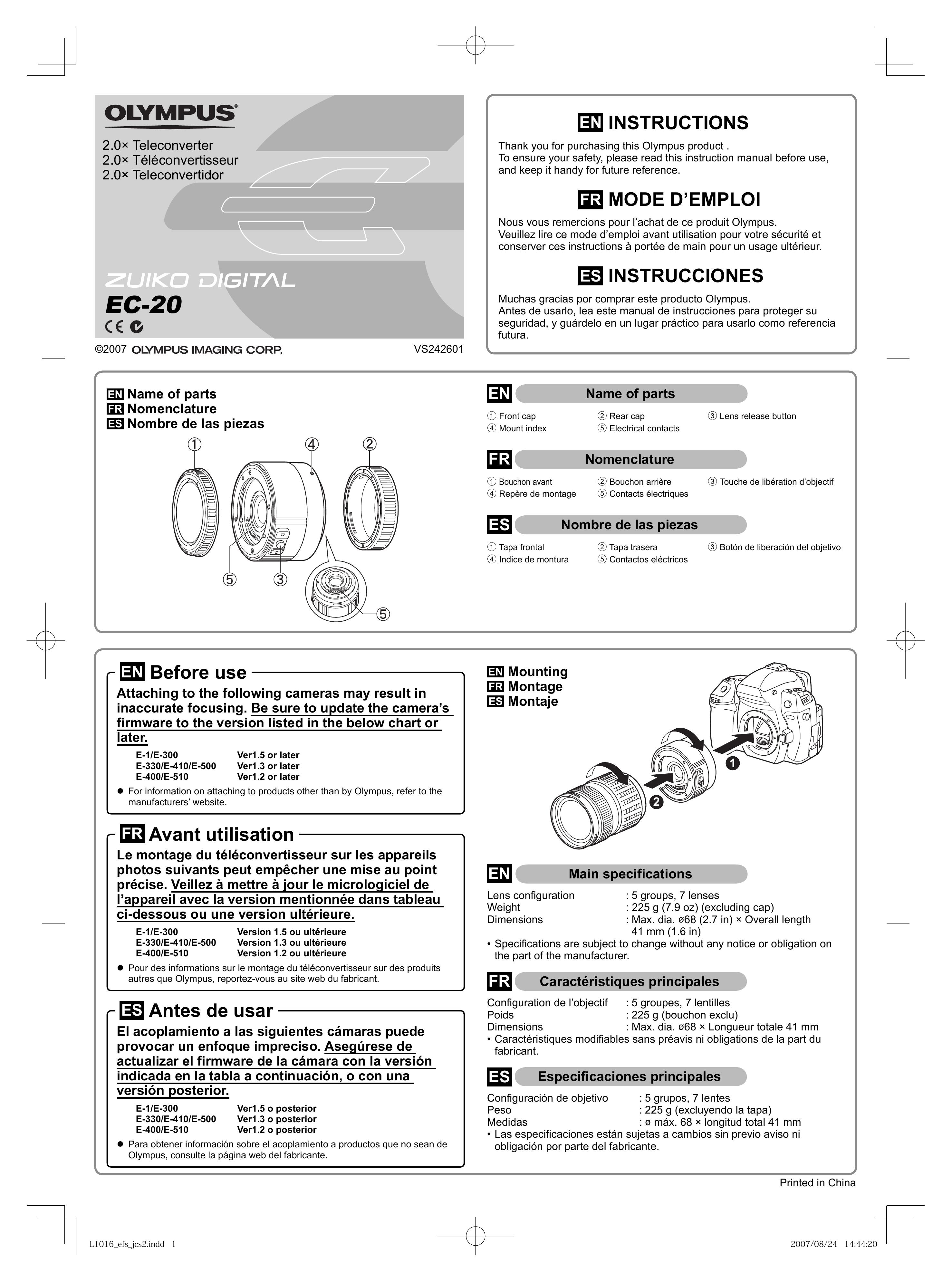 Olympus 261016 Camera Lens User Manual