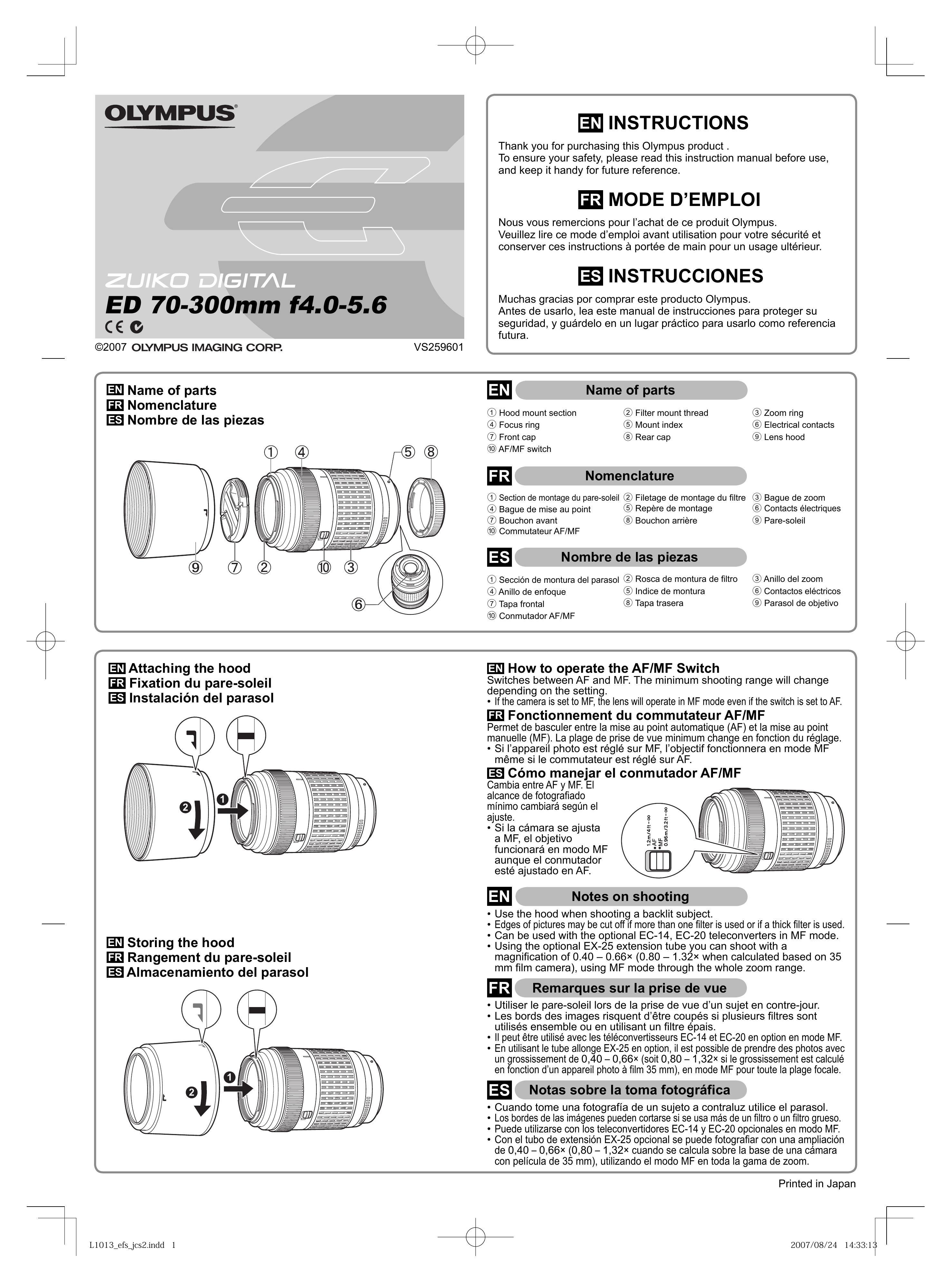 Olympus 261057 Camera Lens User Manual