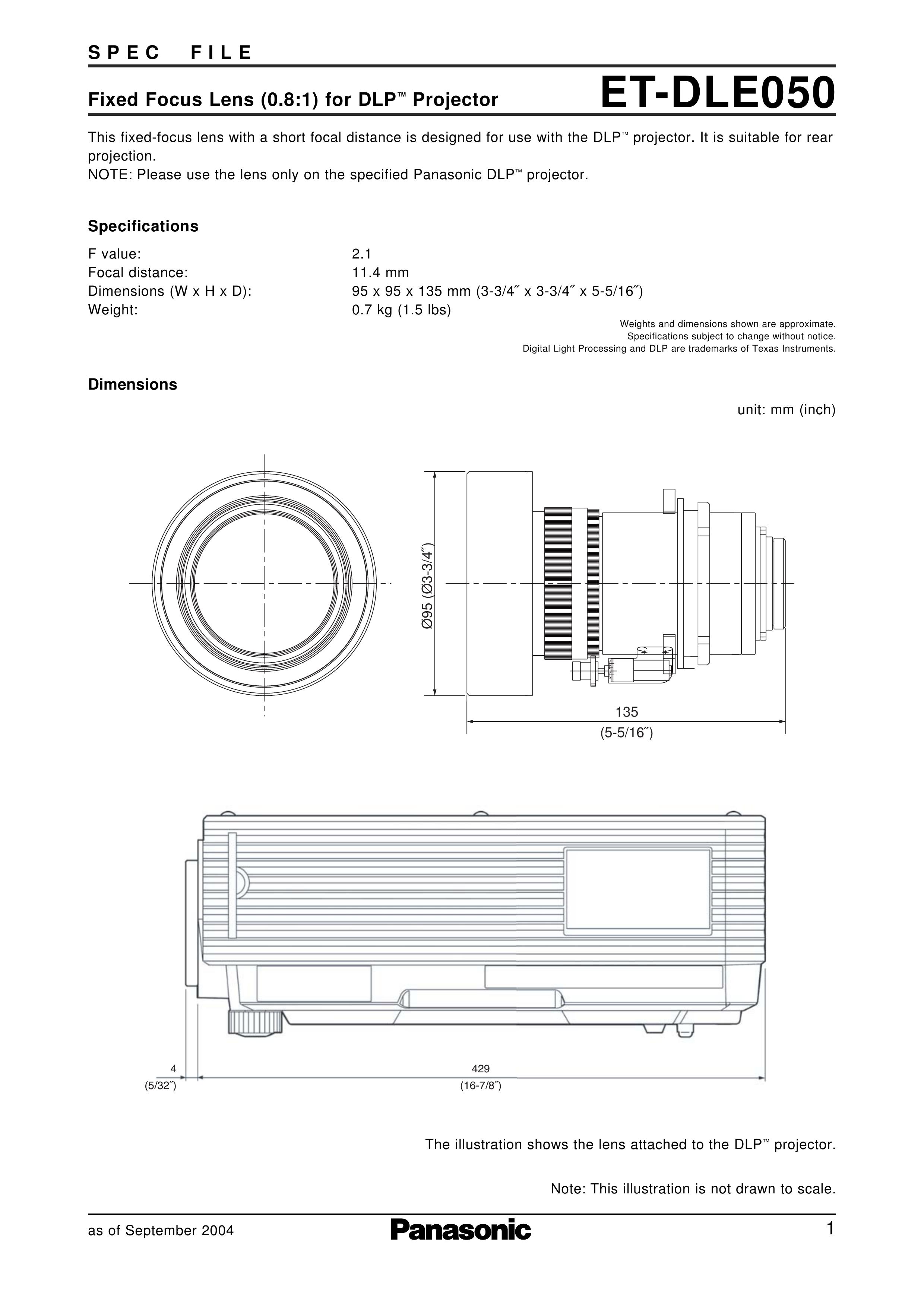 Panasonic ET-DLE050 Camera Lens User Manual