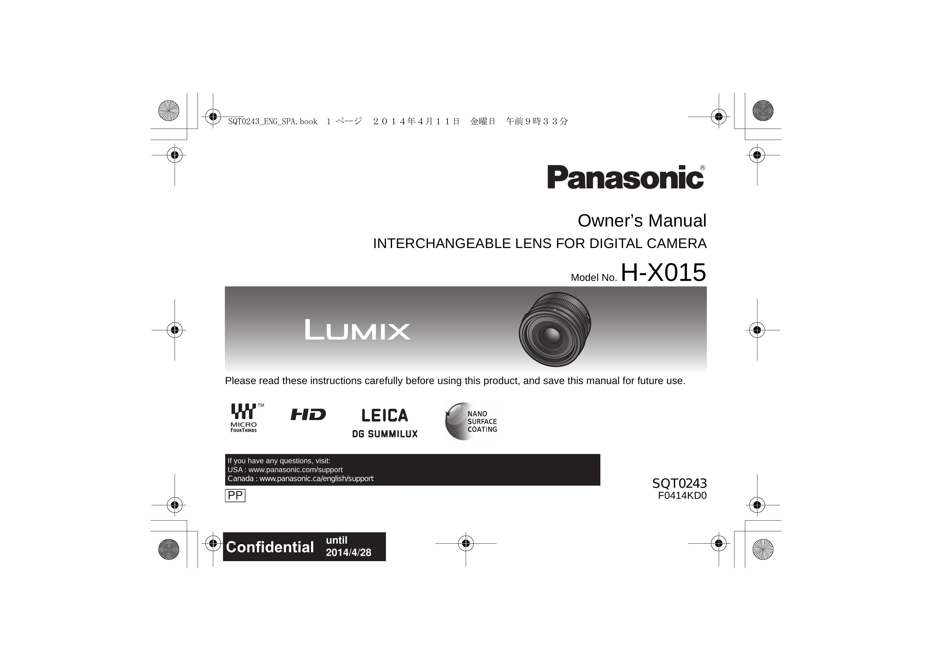 Panasonic H-X015 Camera Lens User Manual