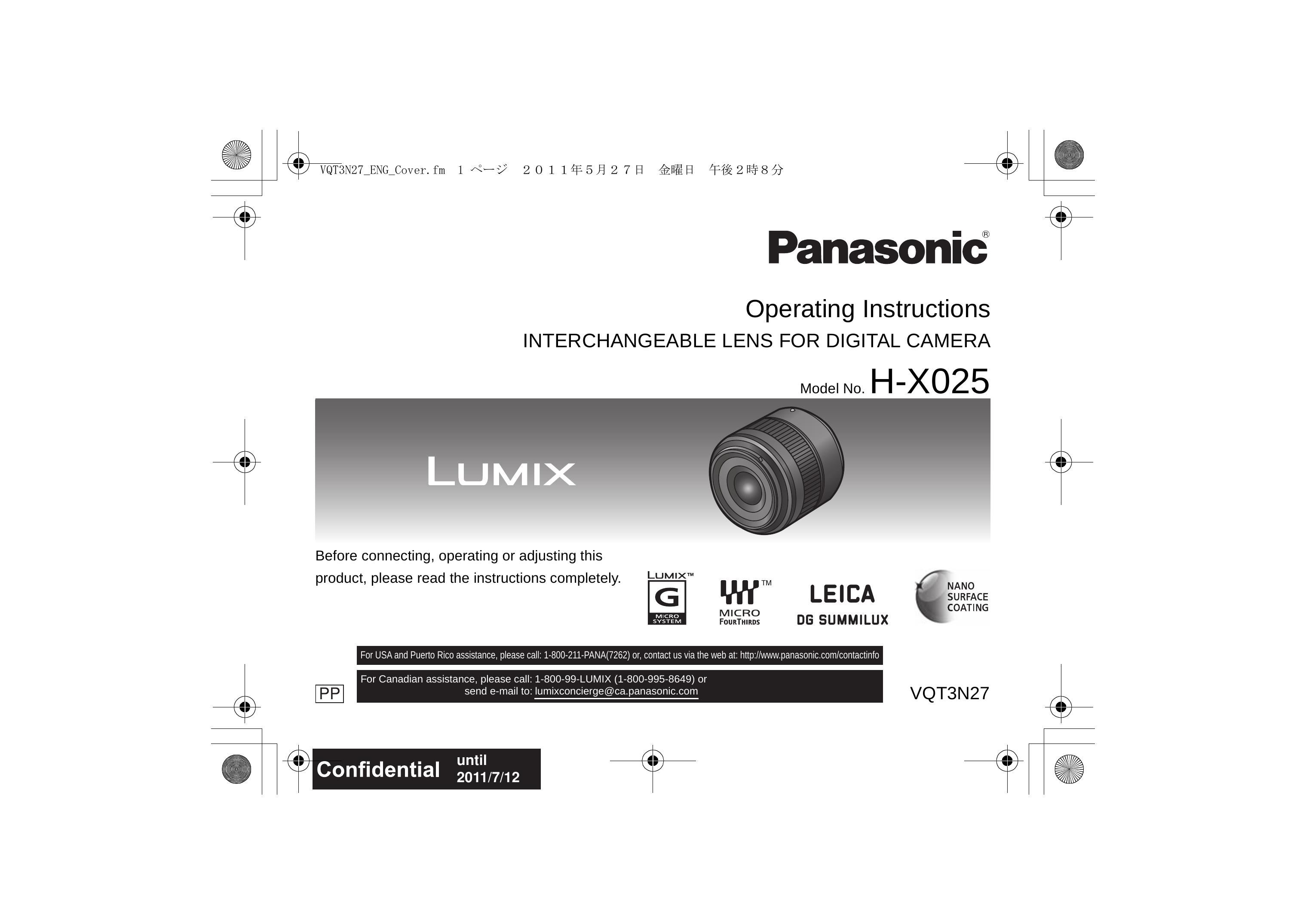 Panasonic HX025 Camera Lens User Manual