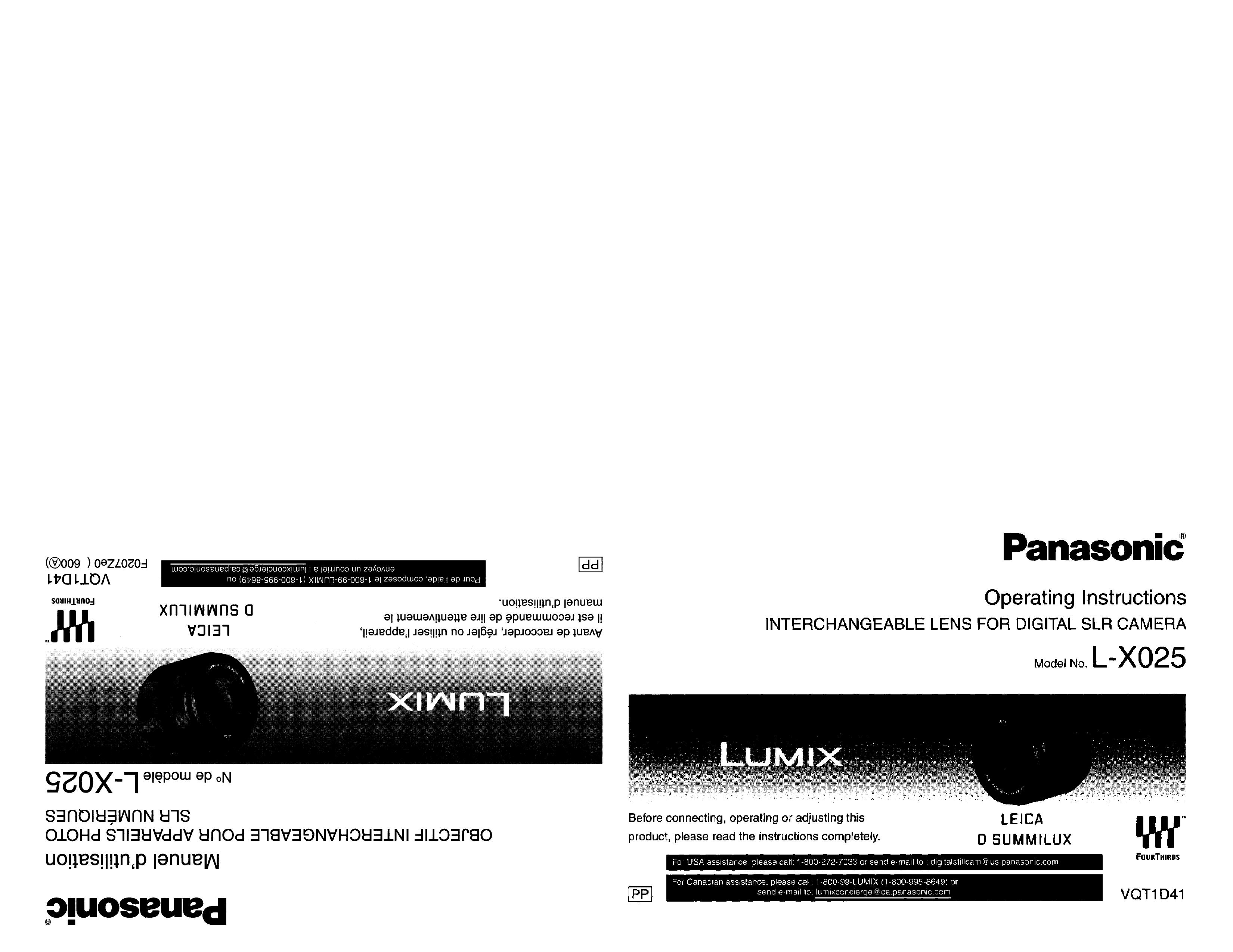 Panasonic LX025 Camera Lens User Manual