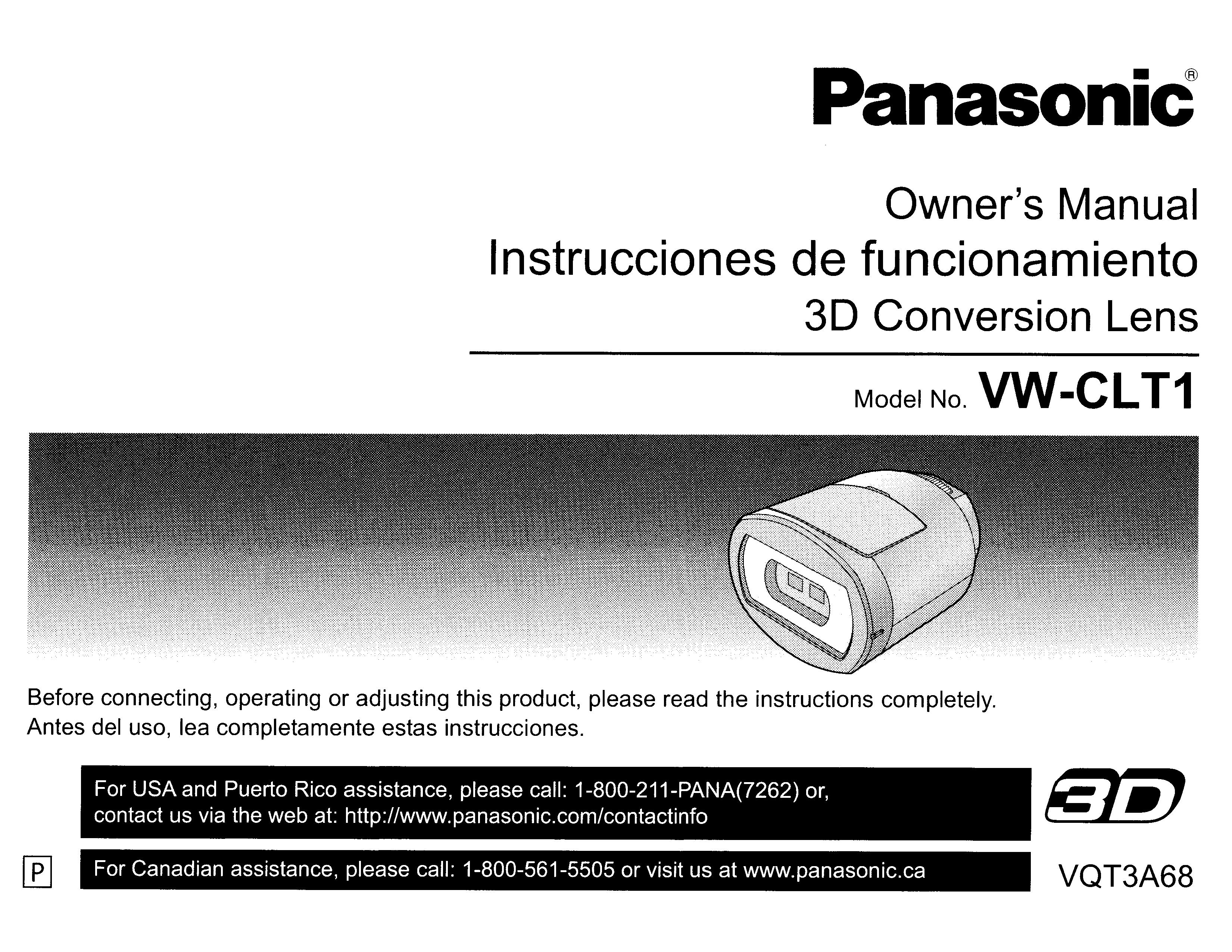 Panasonic vw-clt1 Camera Lens User Manual