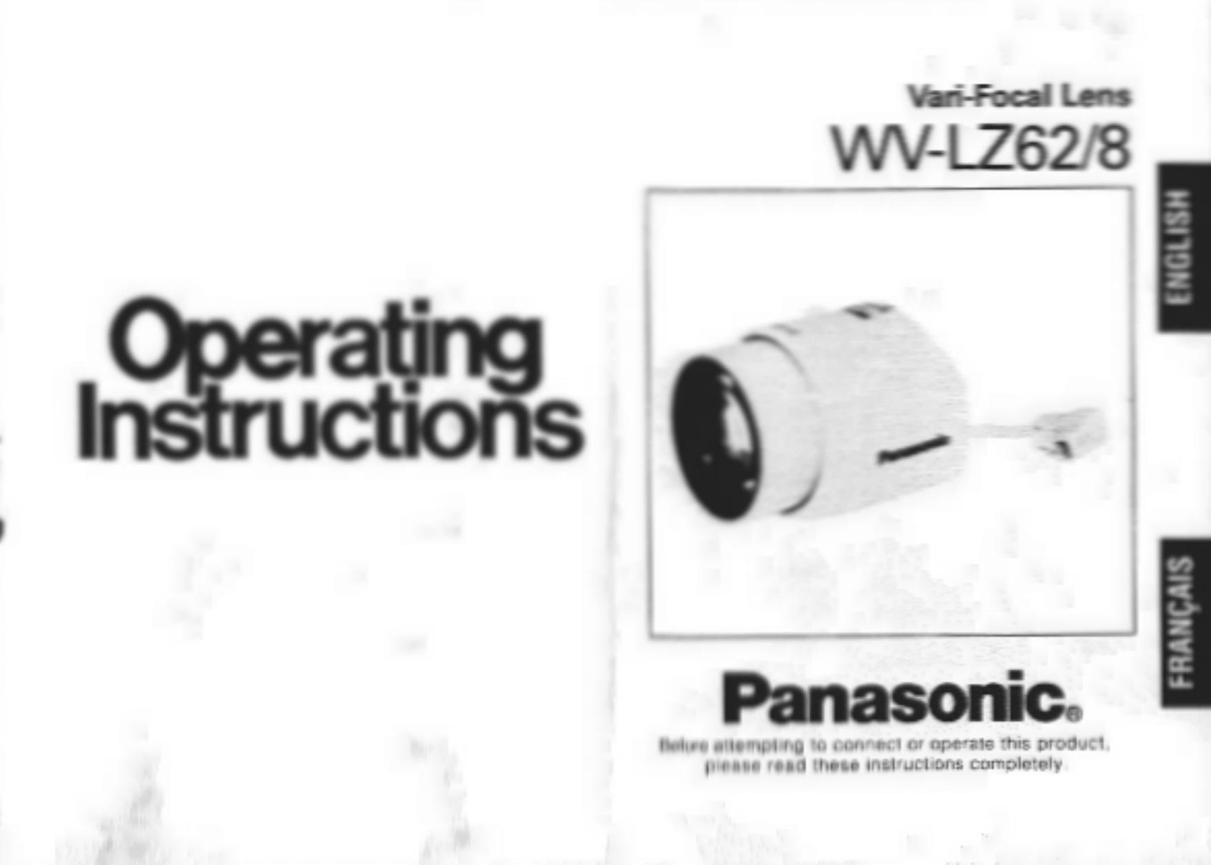 Panasonic WV-LZ62/8 Camera Lens User Manual