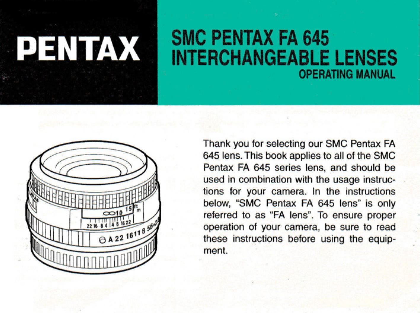 Pentax 22210 Camera Lens User Manual