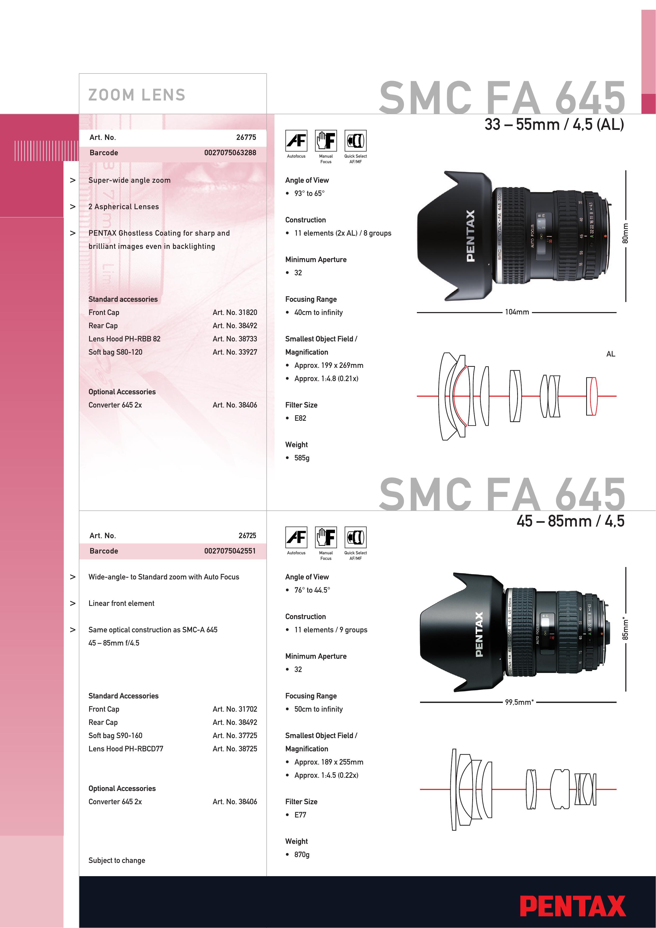 Pentax 26775 Camera Lens User Manual