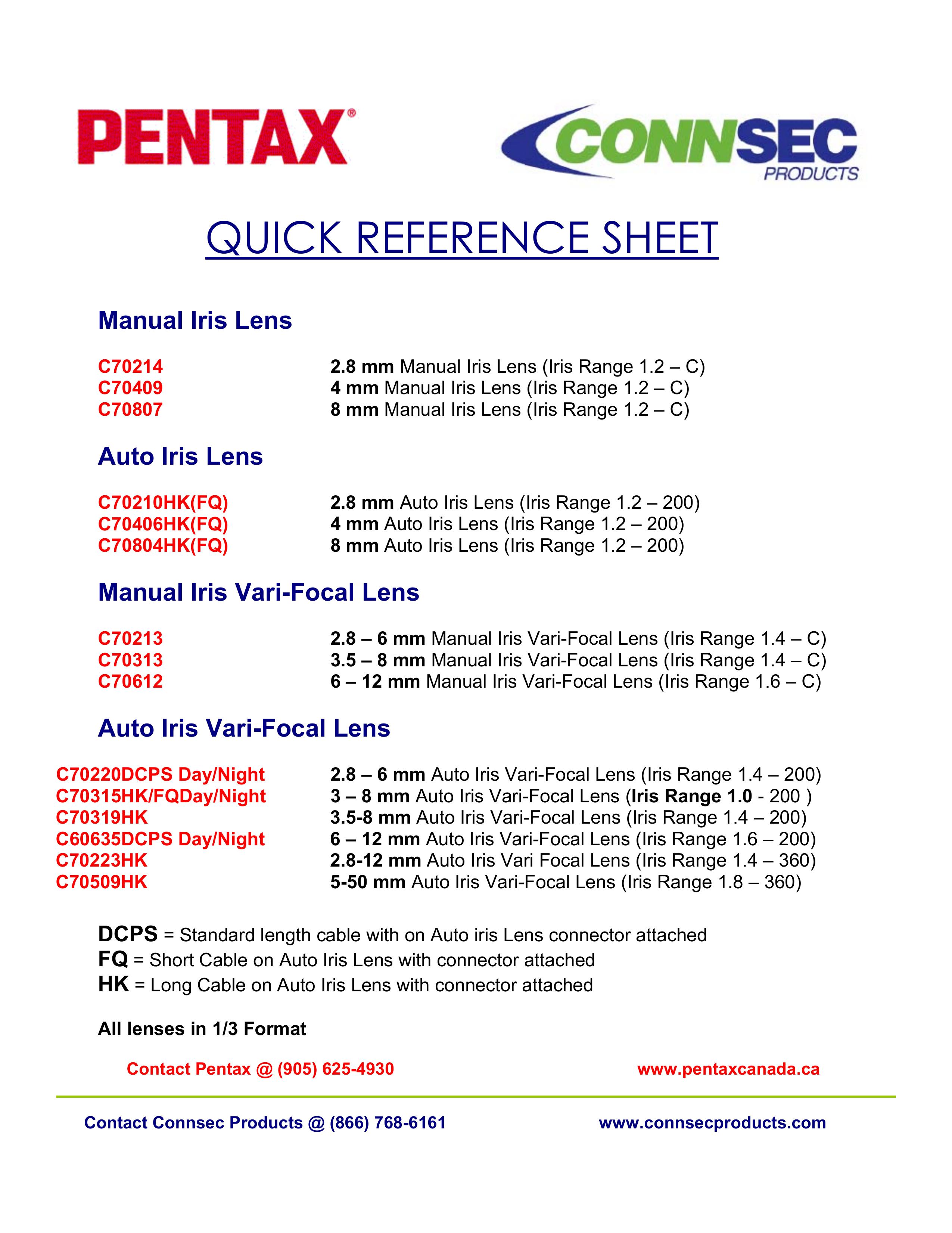 Pentax C70210HK Camera Lens User Manual