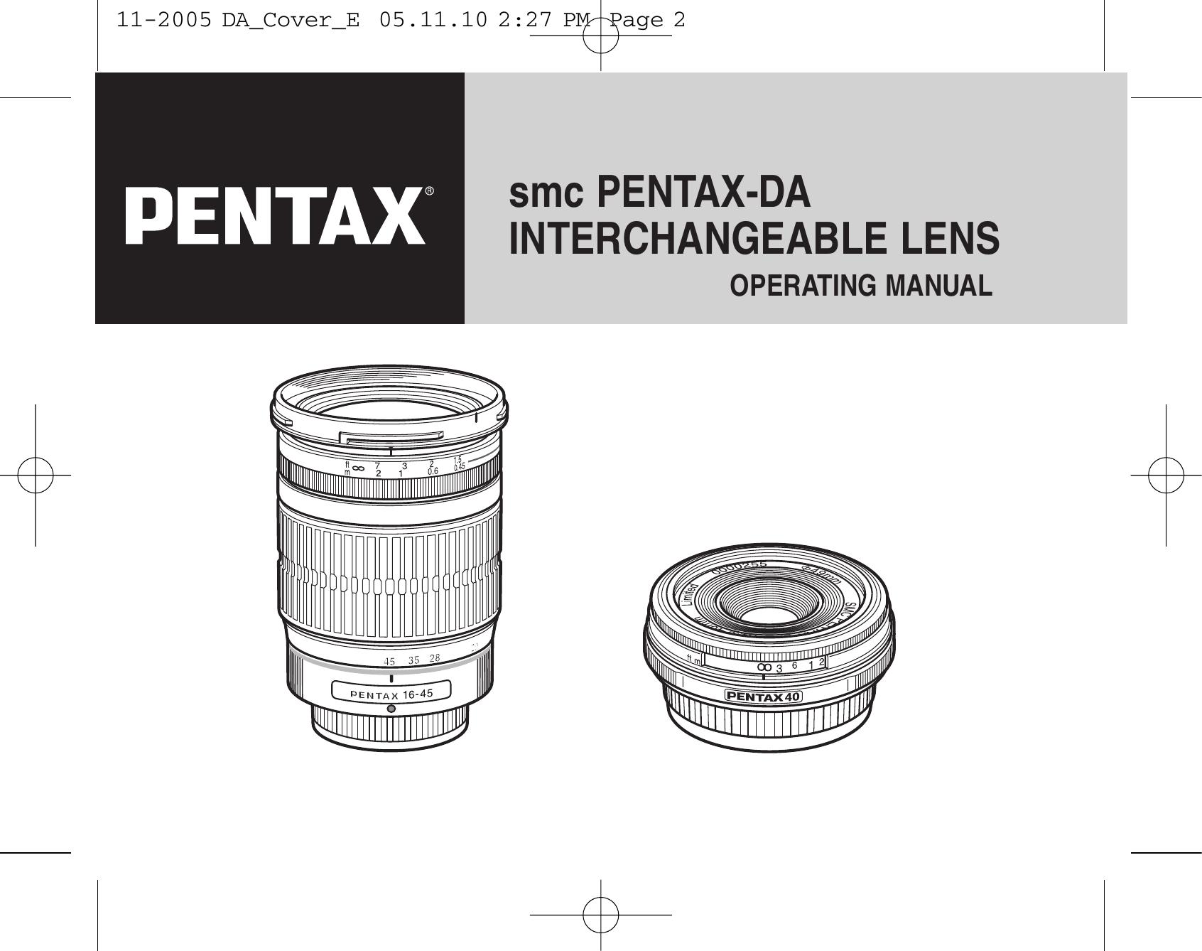 Pentax Digital Camera Lens Camera Lens User Manual