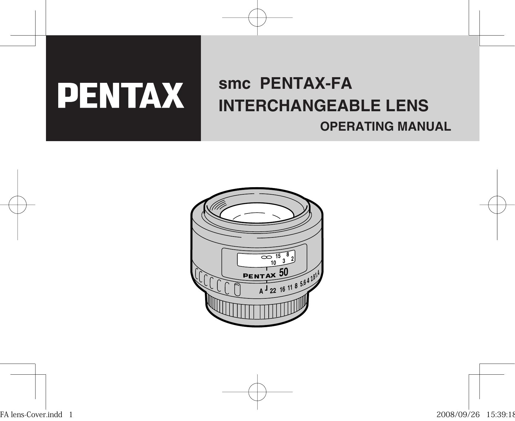 Pentax SMC -FA Camera Lens User Manual