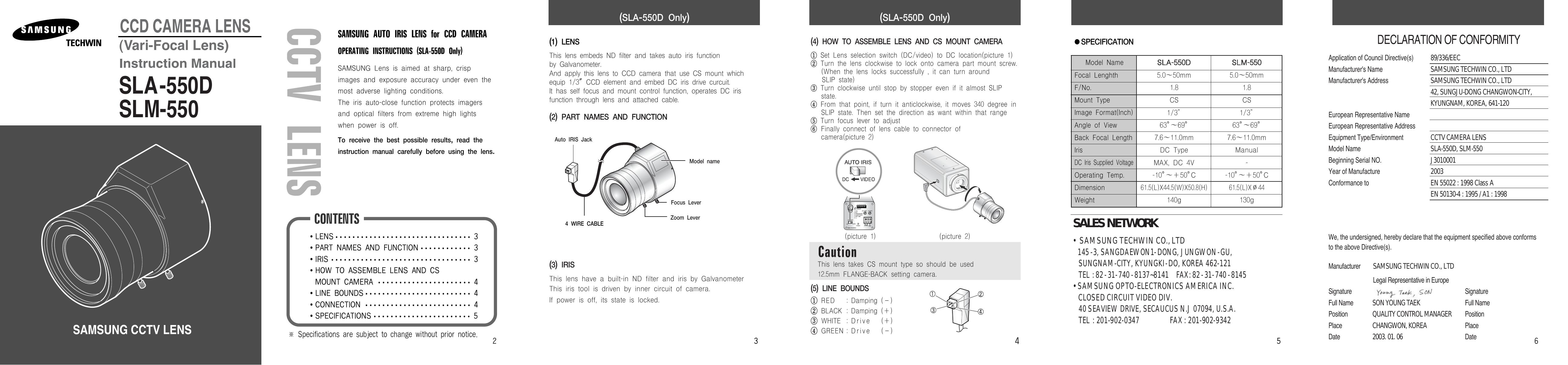 Samsung SLM-550 Camera Lens User Manual