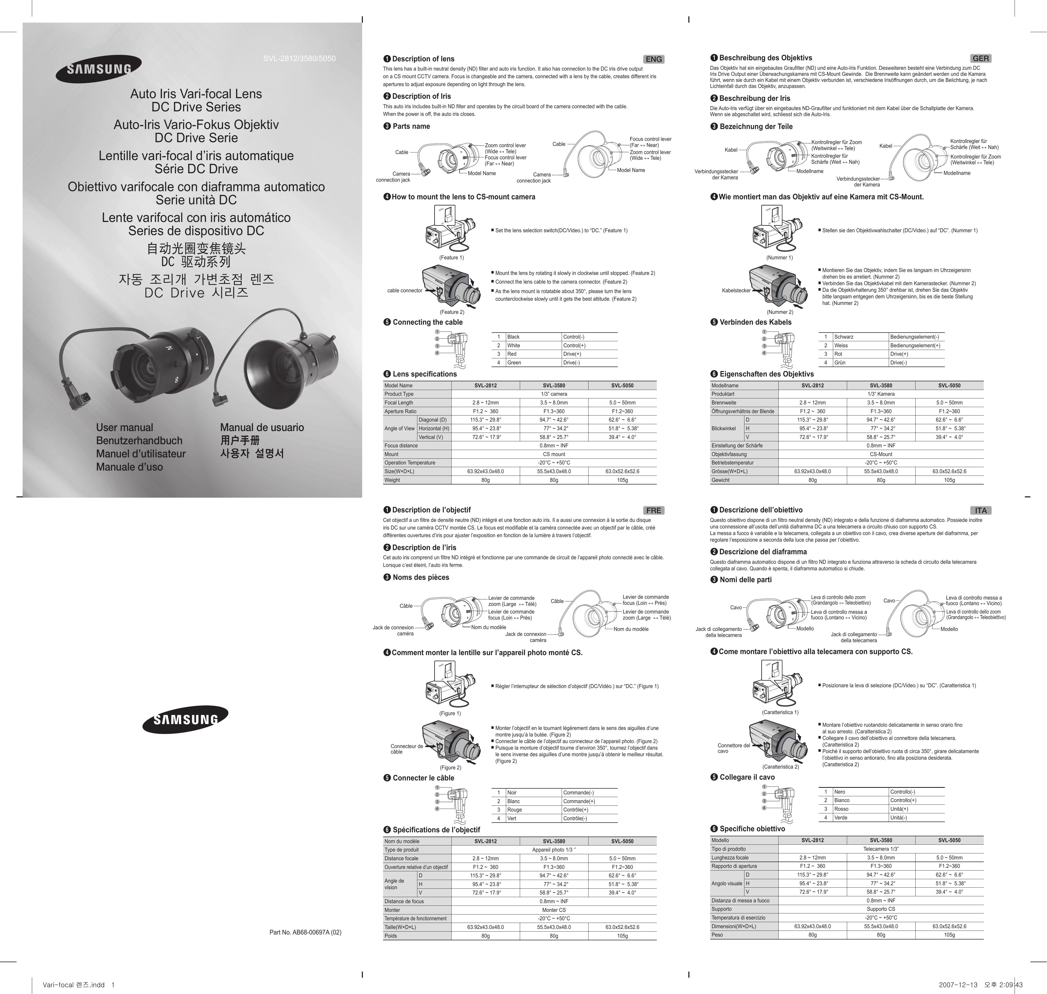 Samsung SVL-3580 Camera Lens User Manual