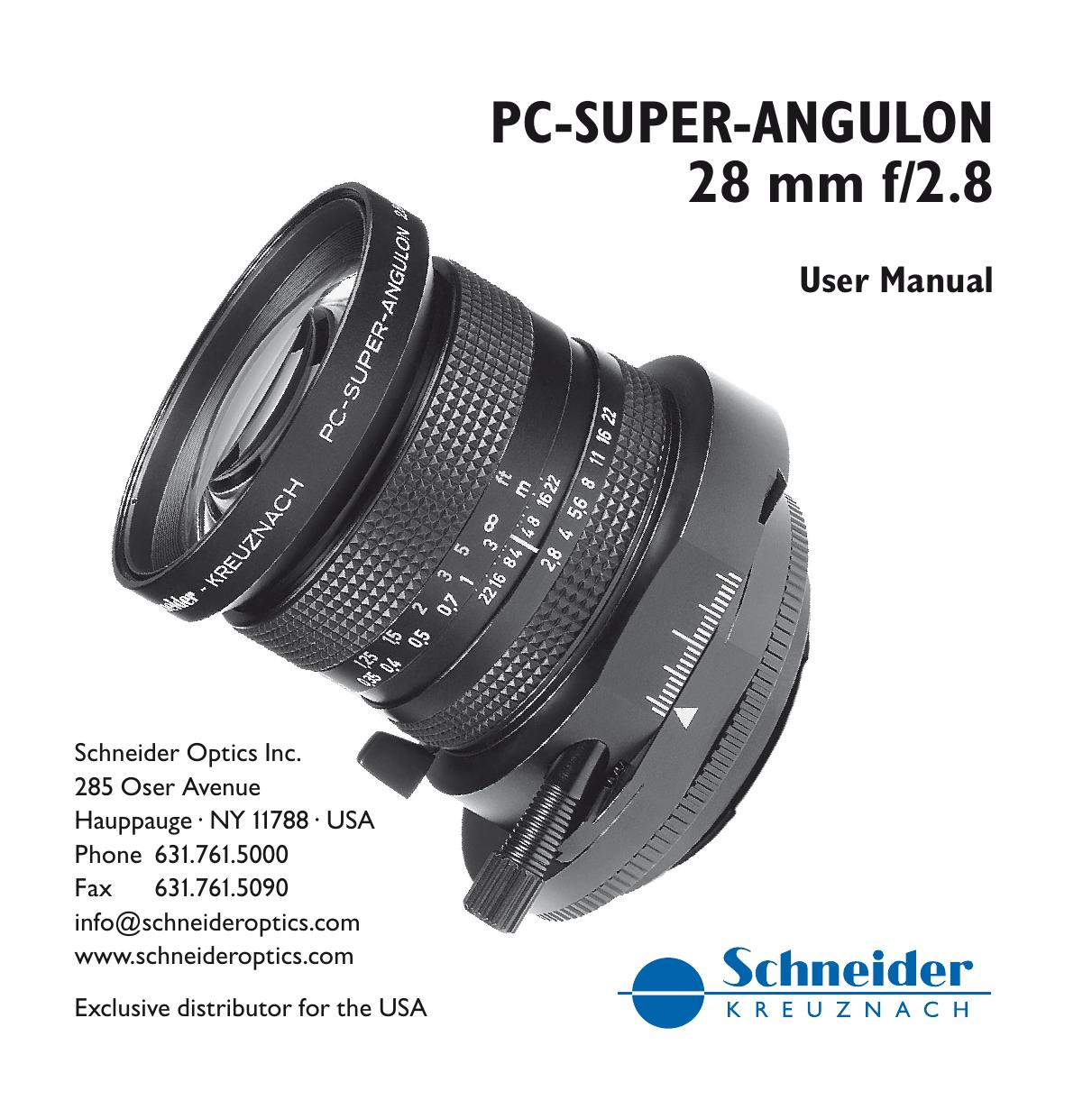 Schneider Optics PC-SUPER-ANGULON 28 mm f/2.8 Camera Lens User Manual