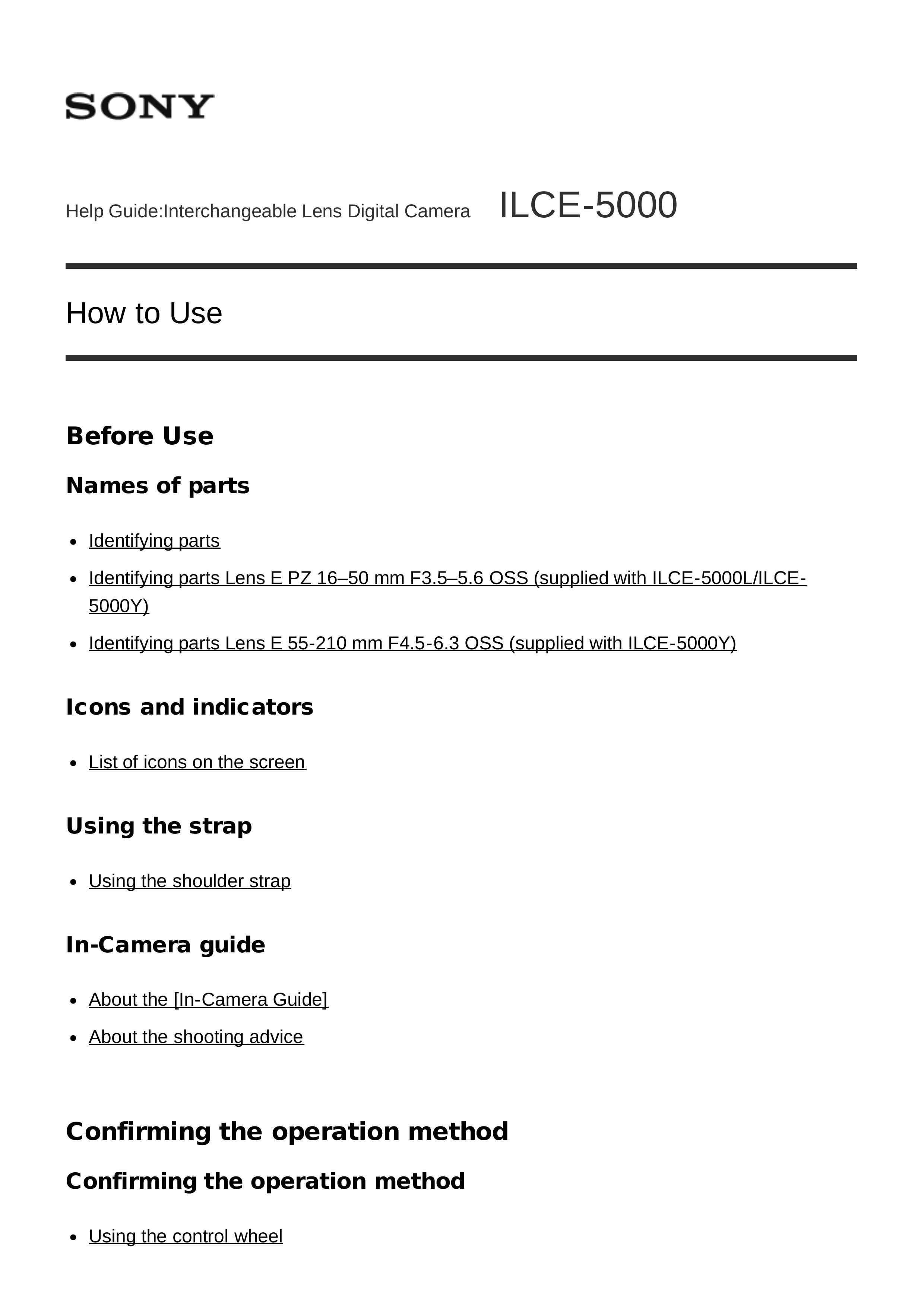 Sony ILCE-5000 Camera Lens User Manual