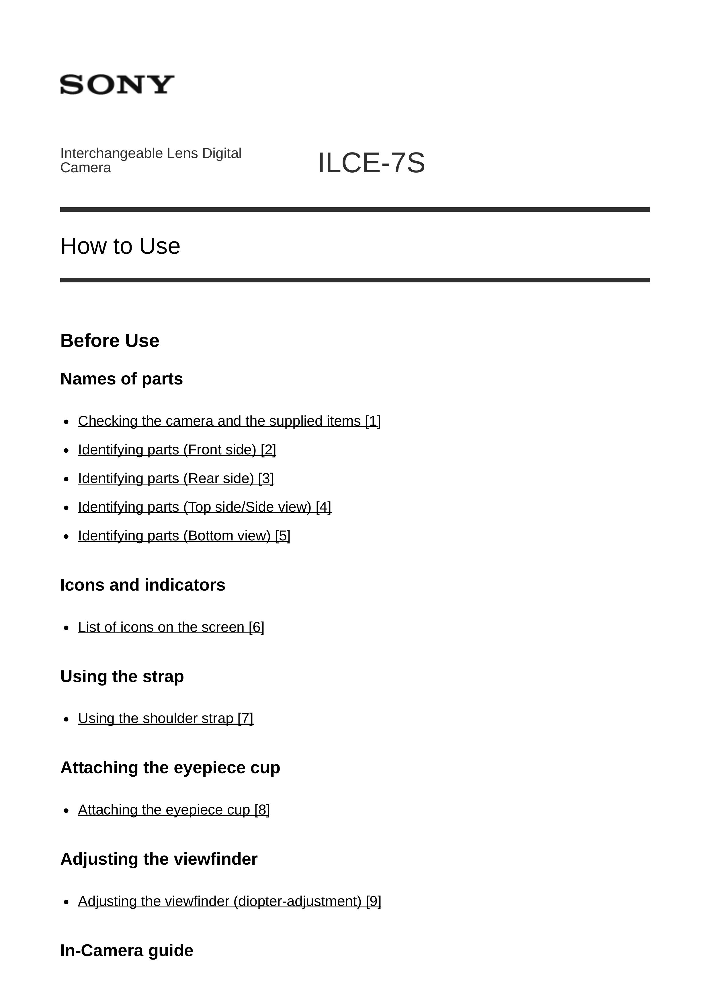 Sony ILCE-7S Camera Lens User Manual