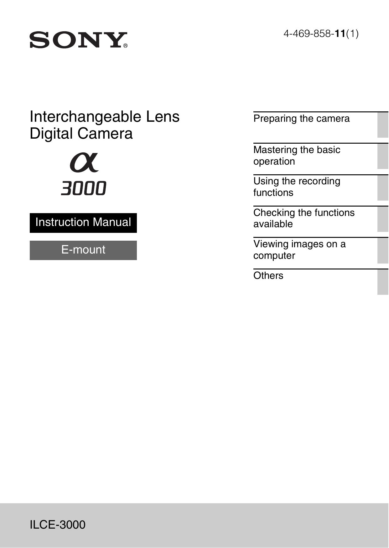 Sony ILCE3000KB Camera Lens User Manual