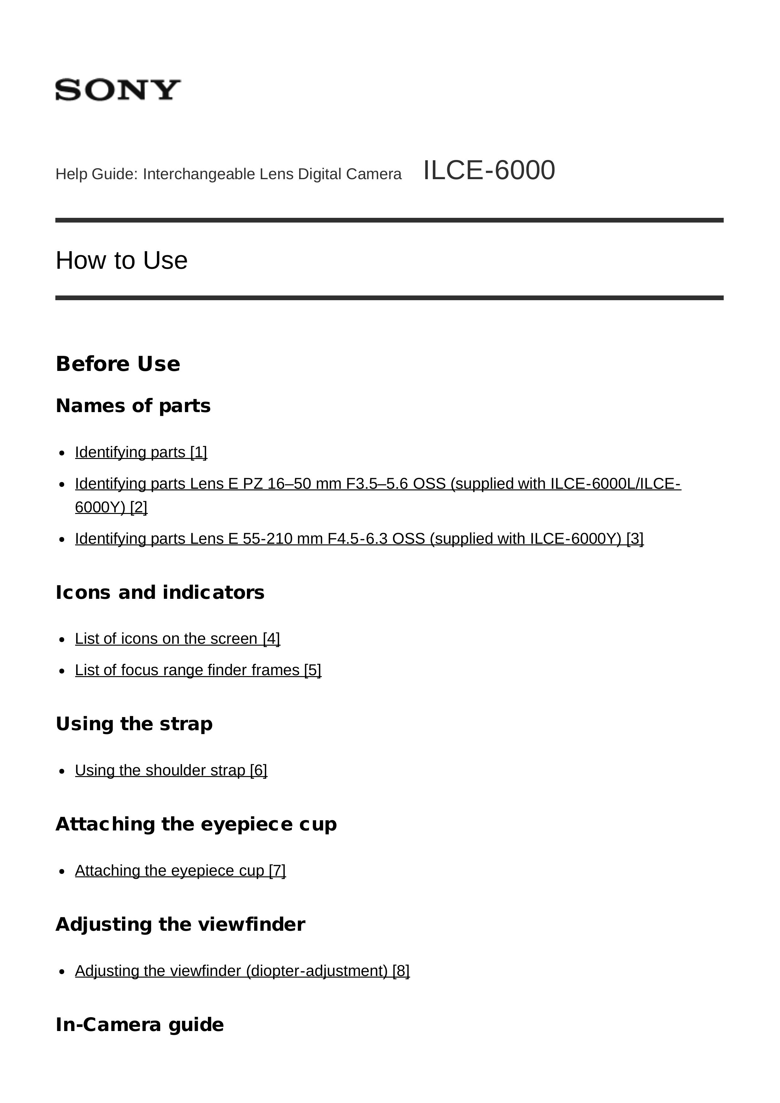 Sony ILCE6000B Camera Lens User Manual