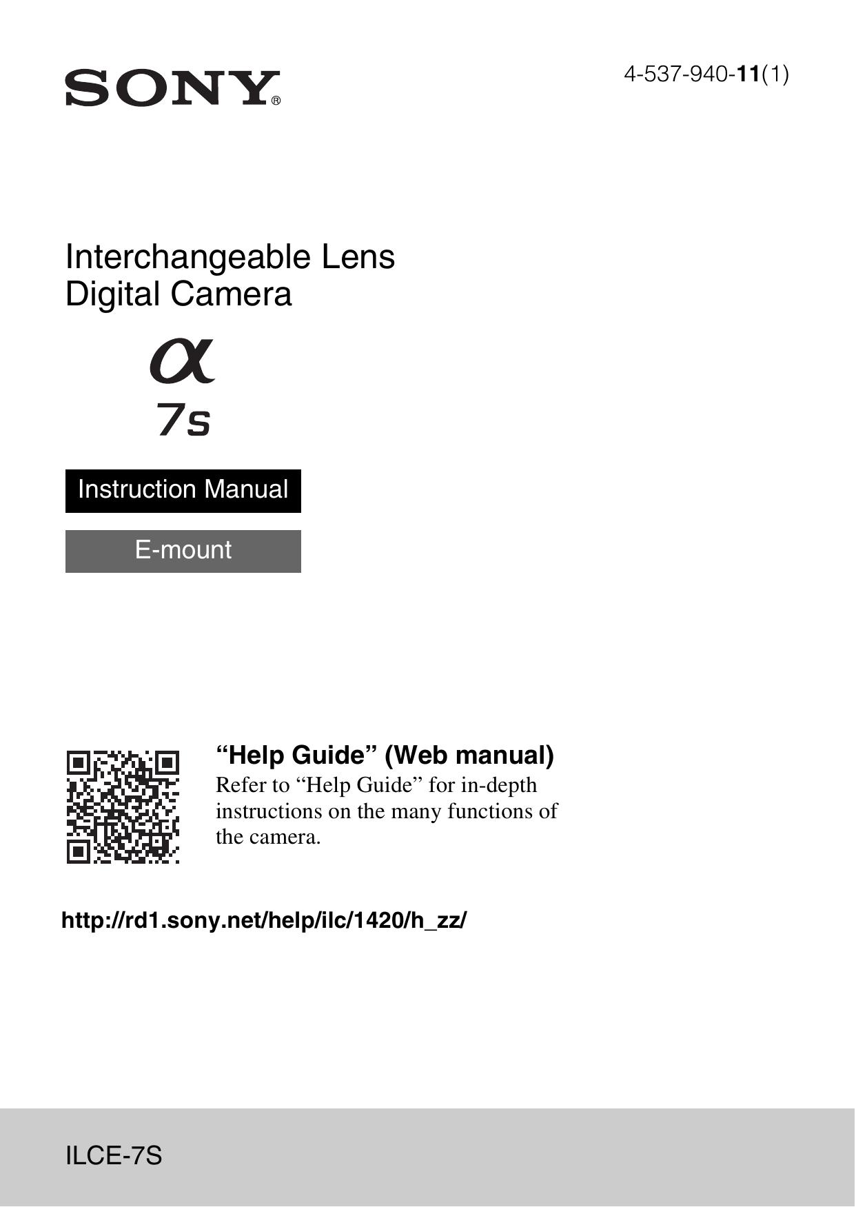 Sony ILCE7SB Camera Lens User Manual