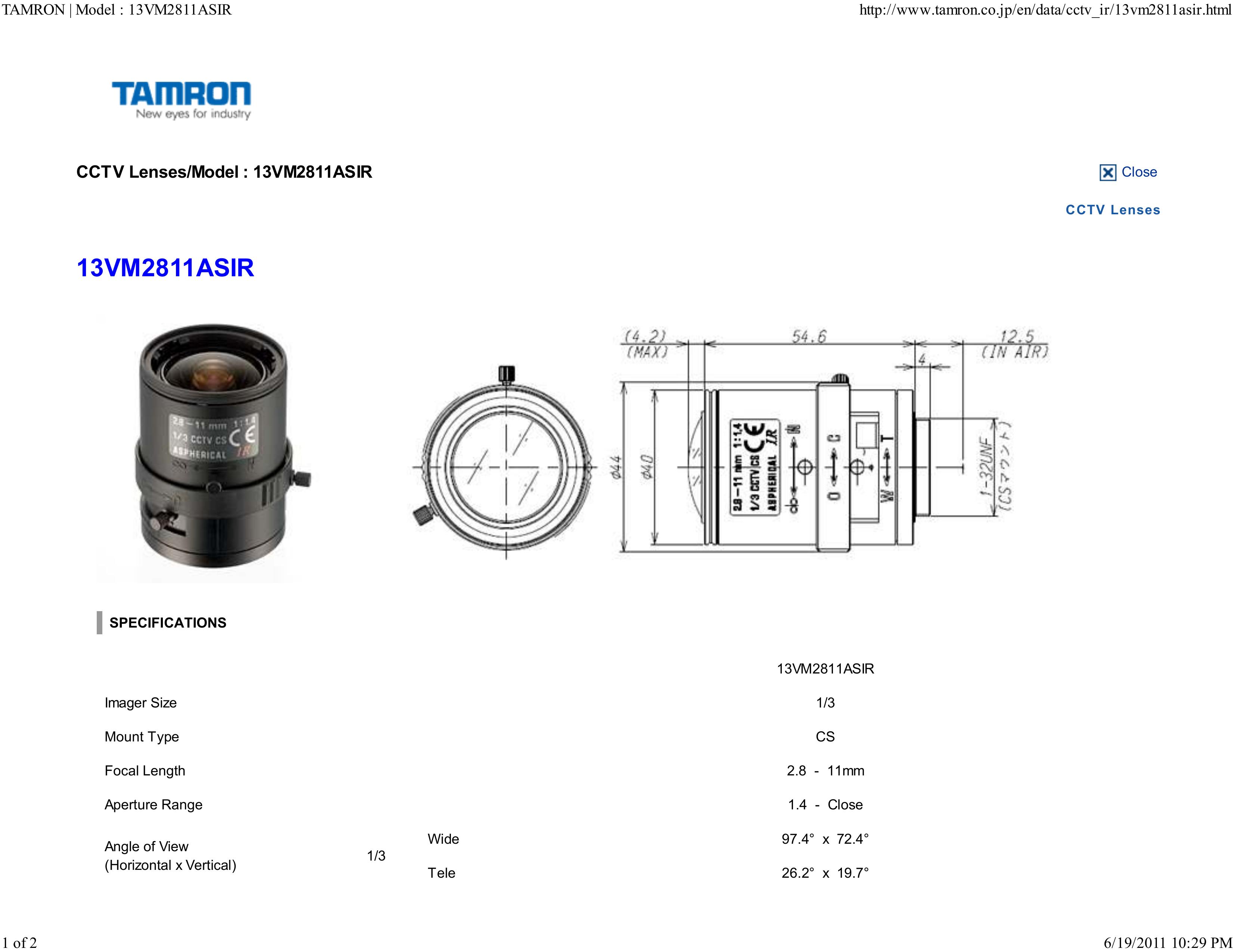 Tamron 13VM2811ASIR Camera Lens User Manual