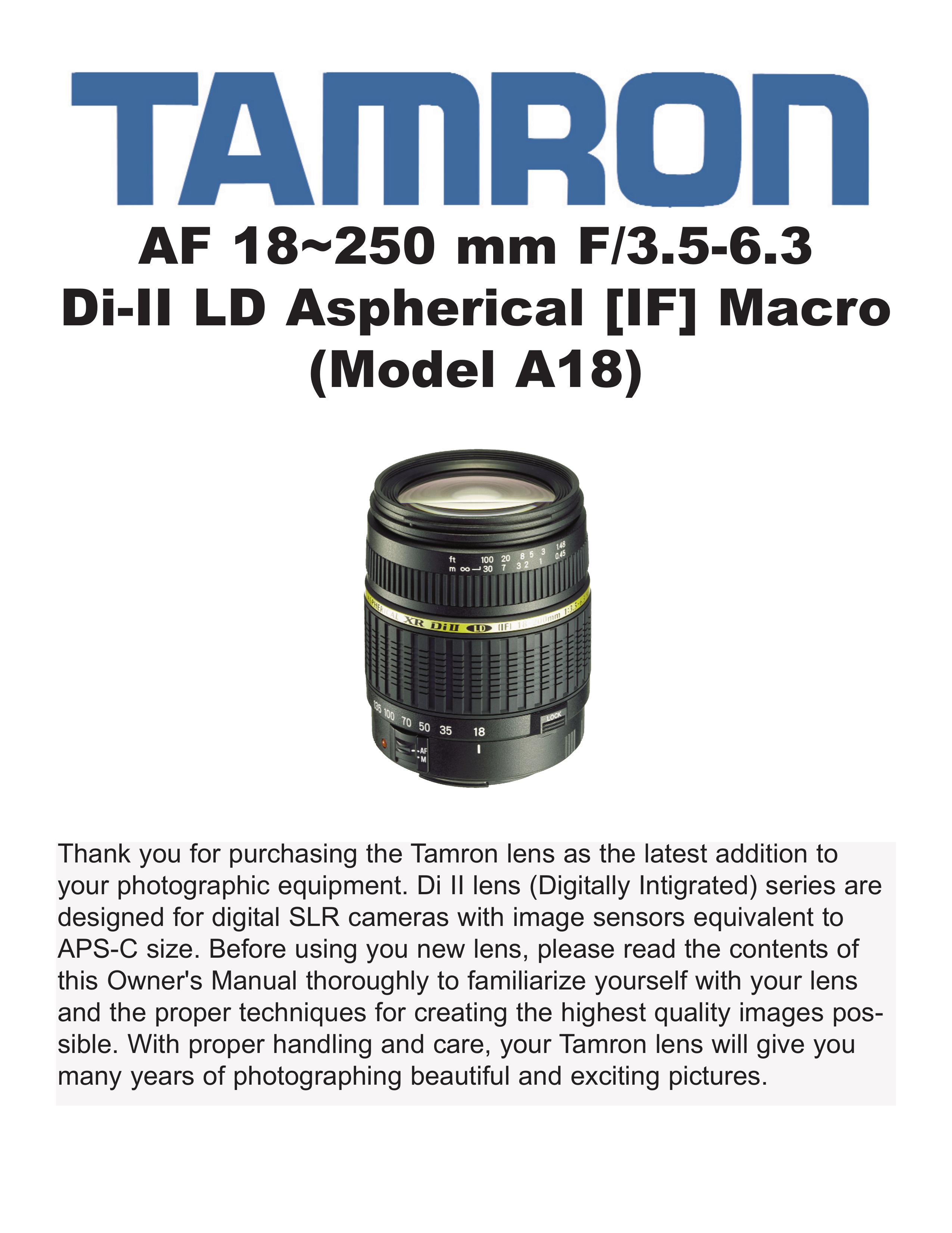Tamron A18 Camera Lens User Manual