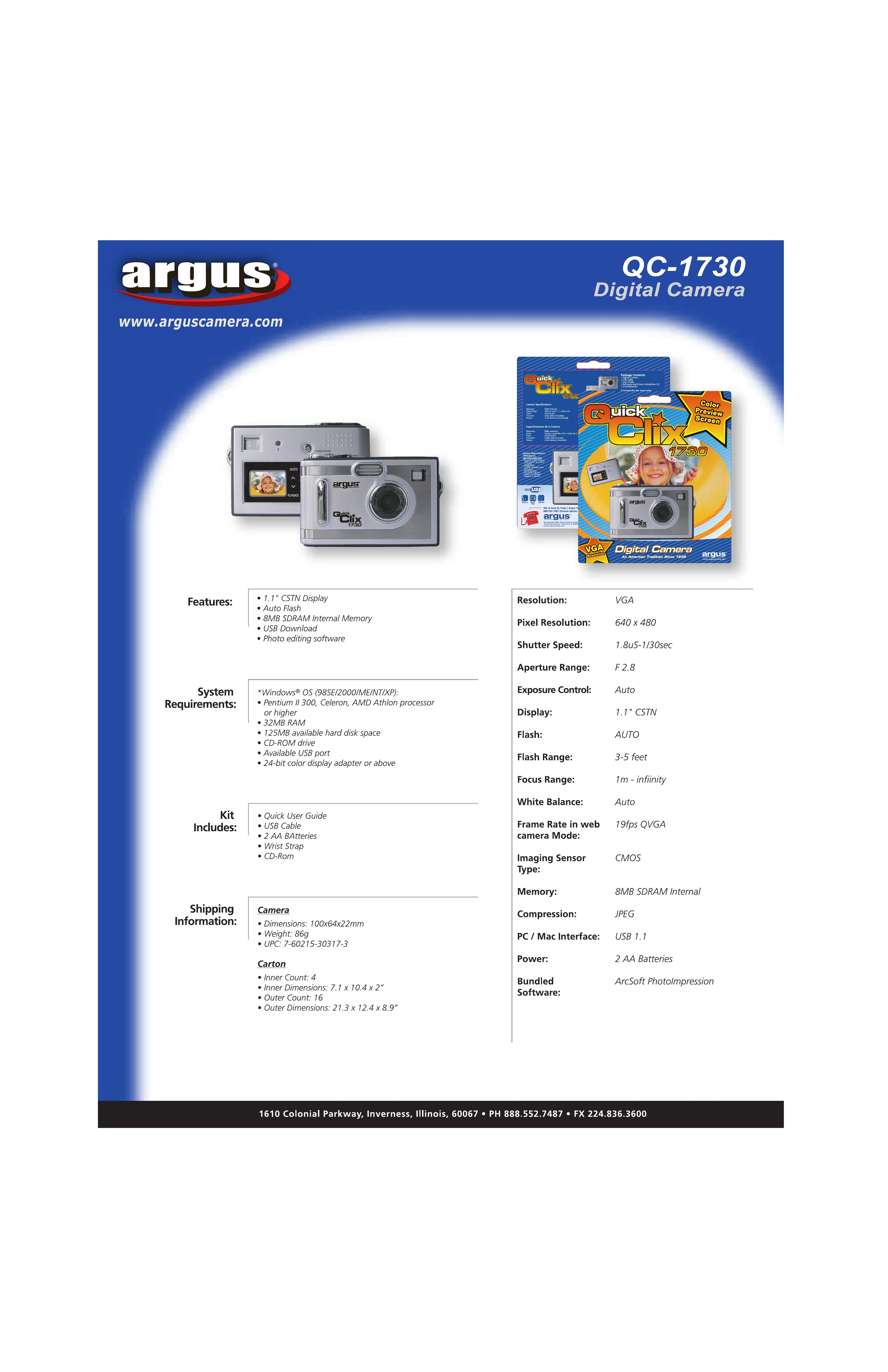 Argus Camera 1730 Digital Camera User Manual