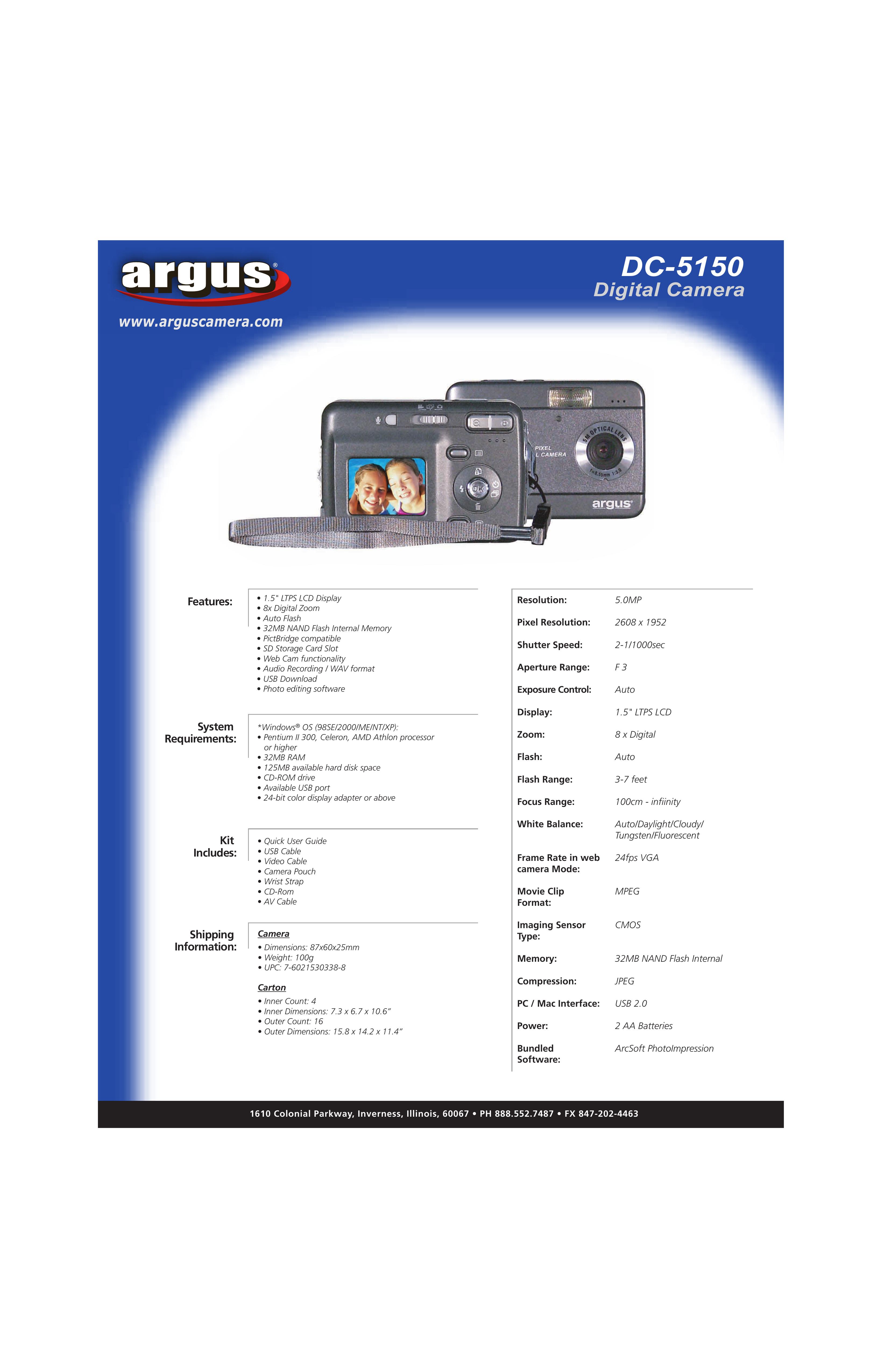 Argus Camera DC-5150 Digital Camera User Manual