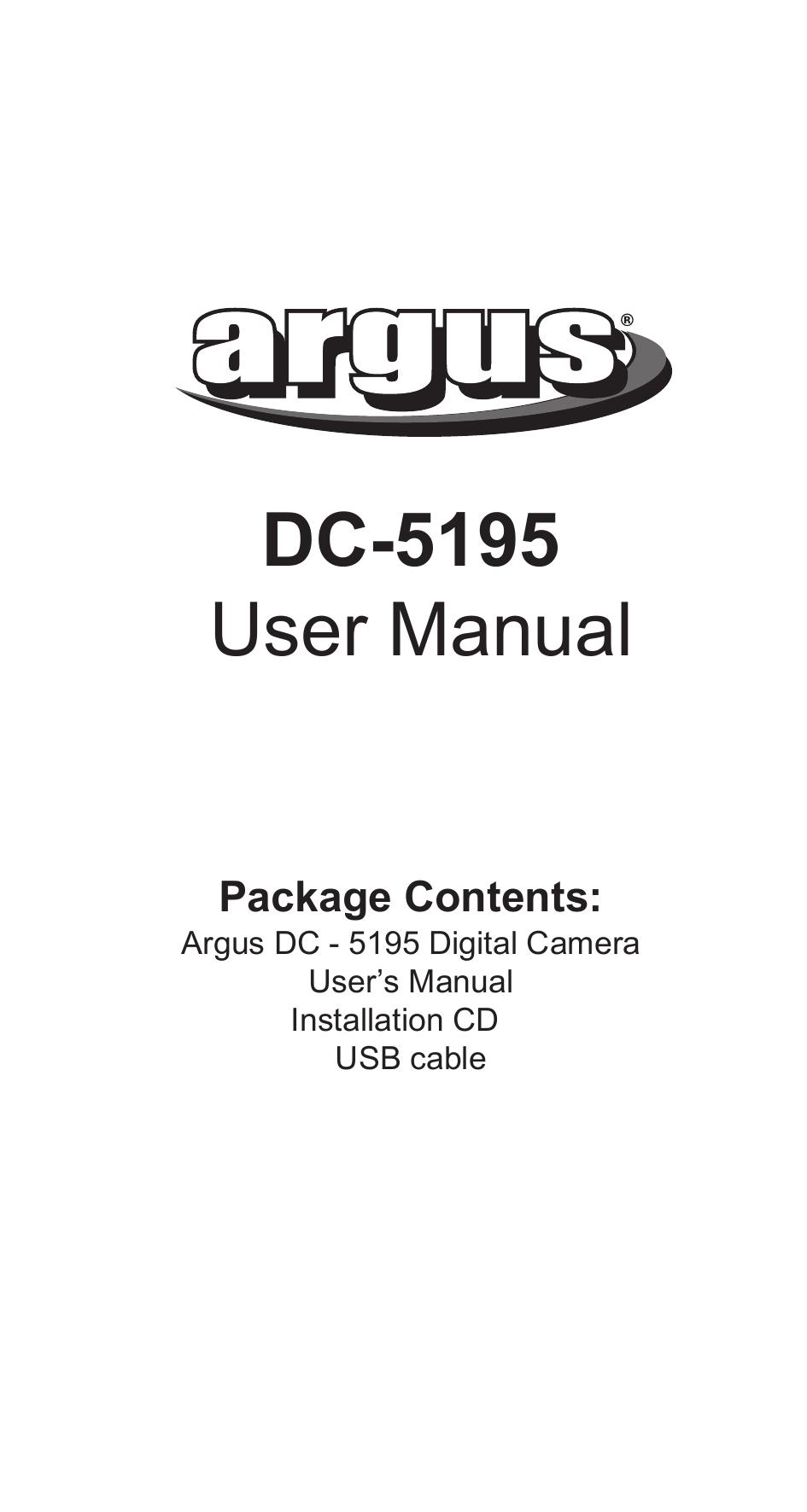 Argus Camera DC-5195 Digital Camera User Manual