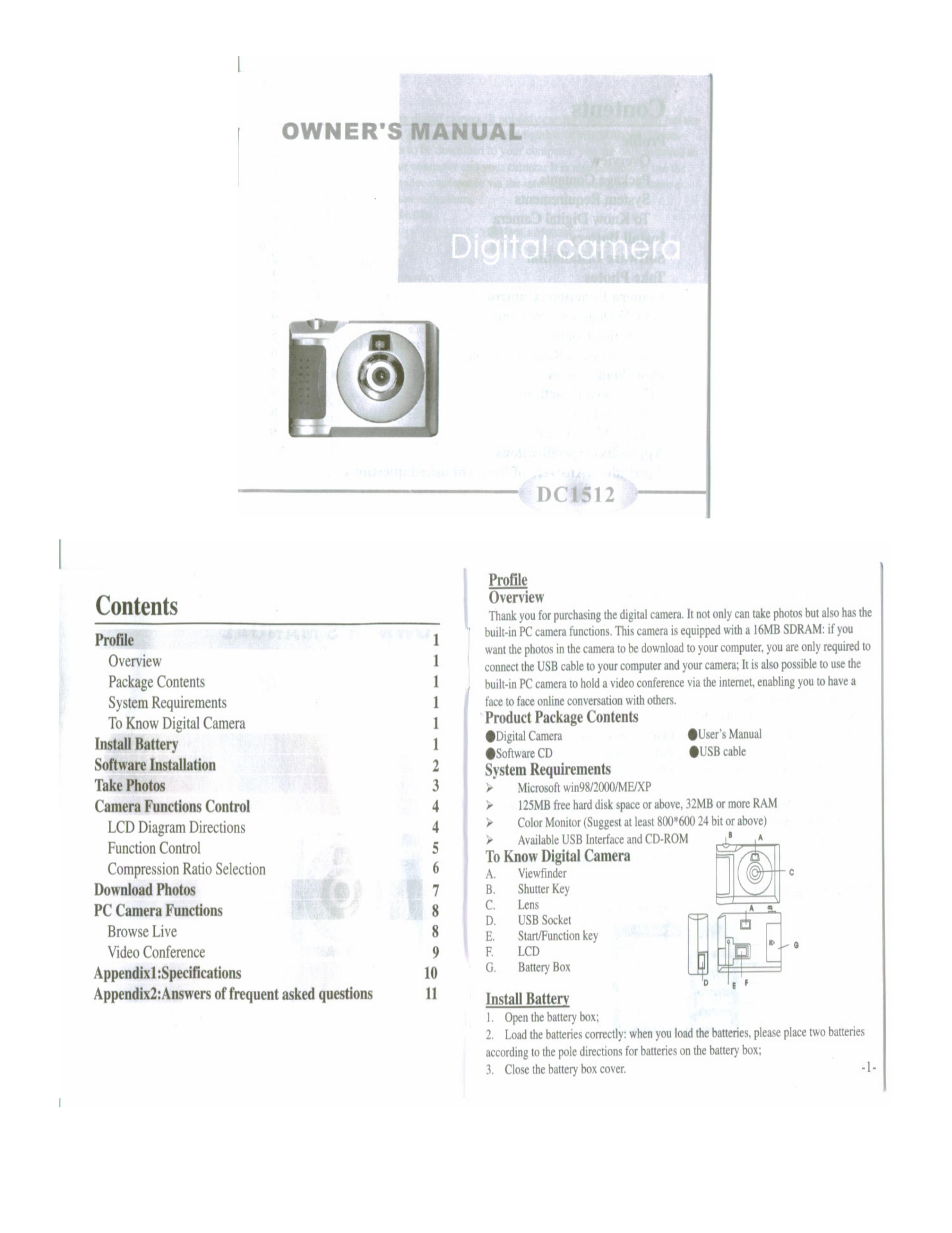 Argus Camera DC1512 Digital Camera User Manual
