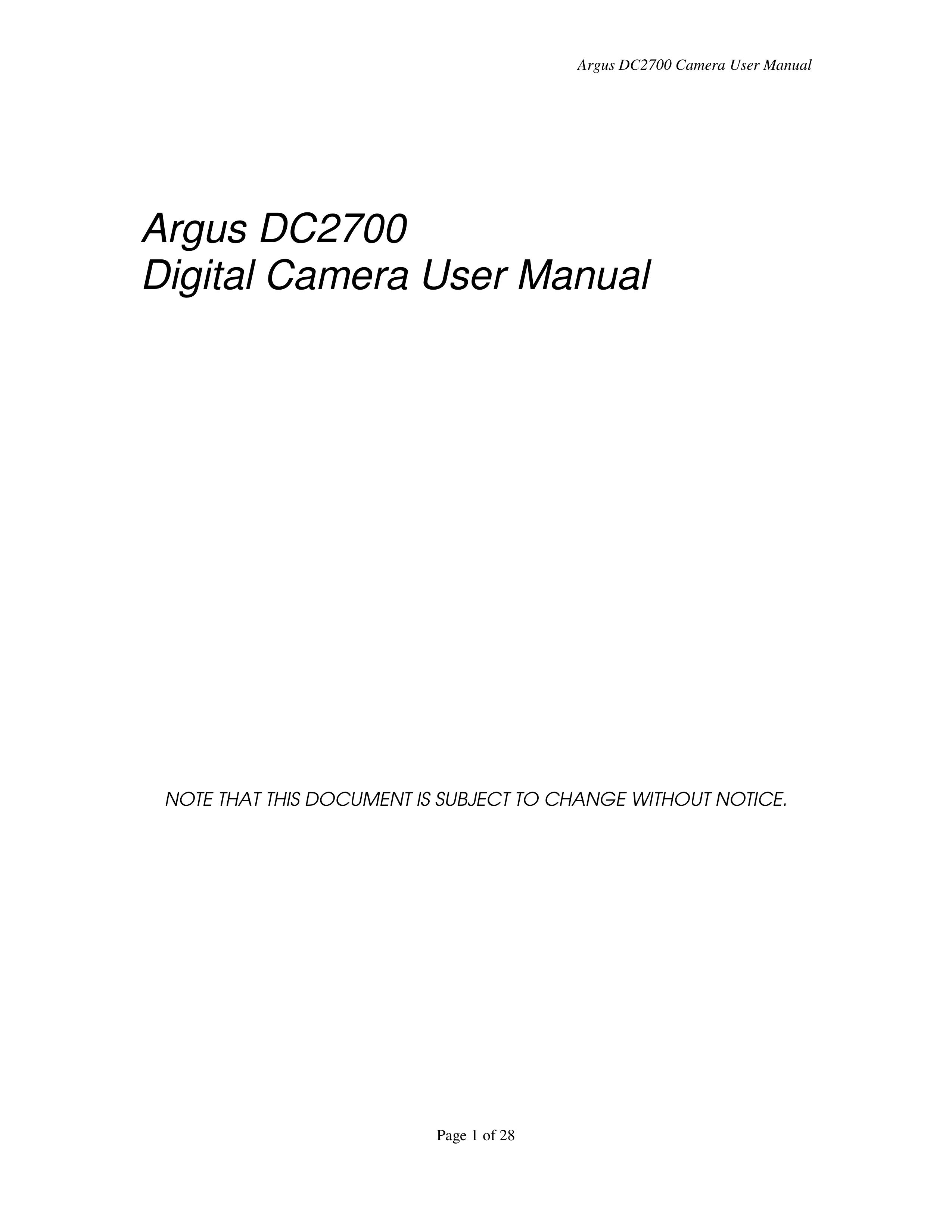 Argus Camera DC2700 Digital Camera User Manual