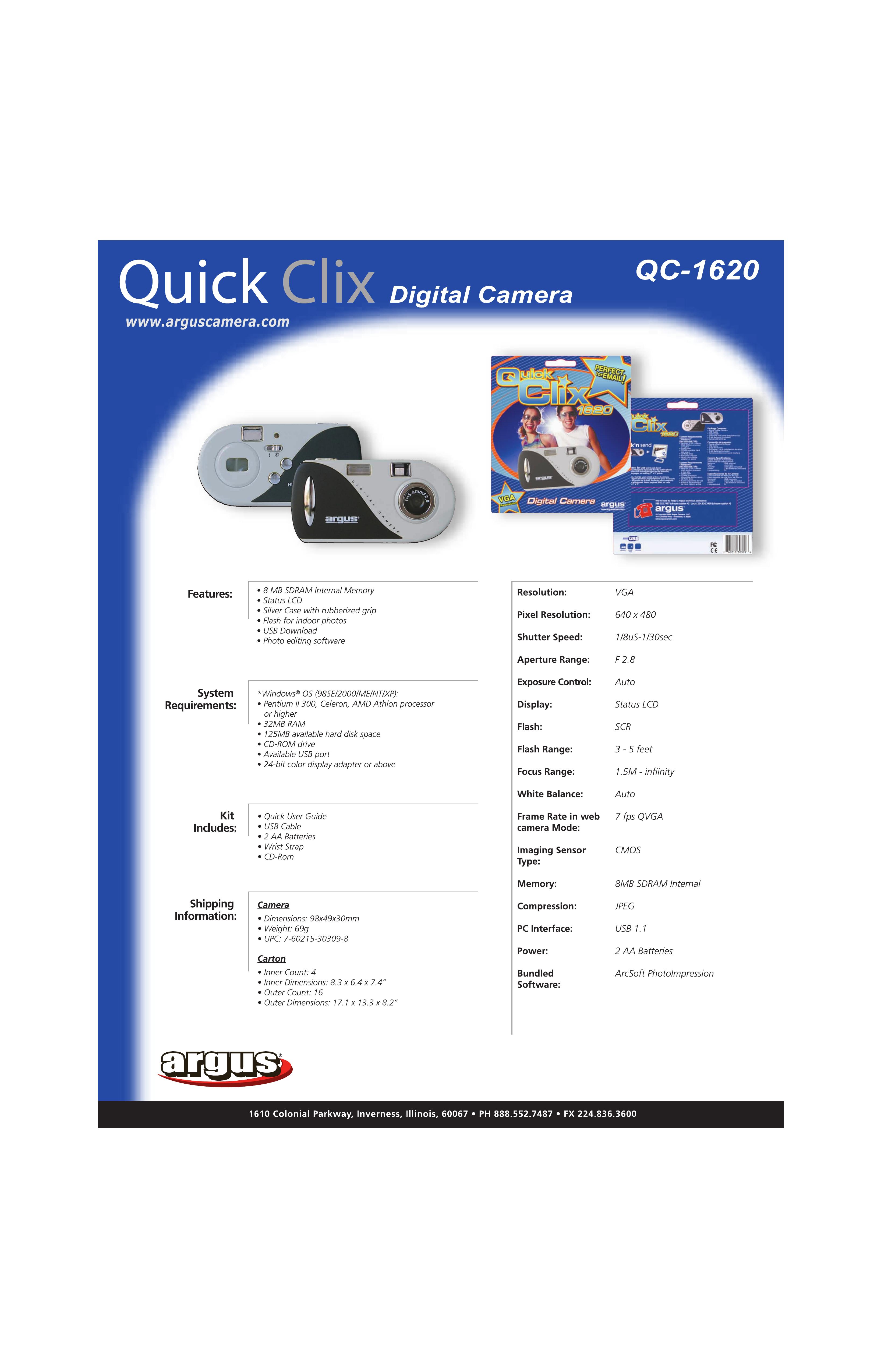 Argus Camera QC-1620 Digital Camera User Manual